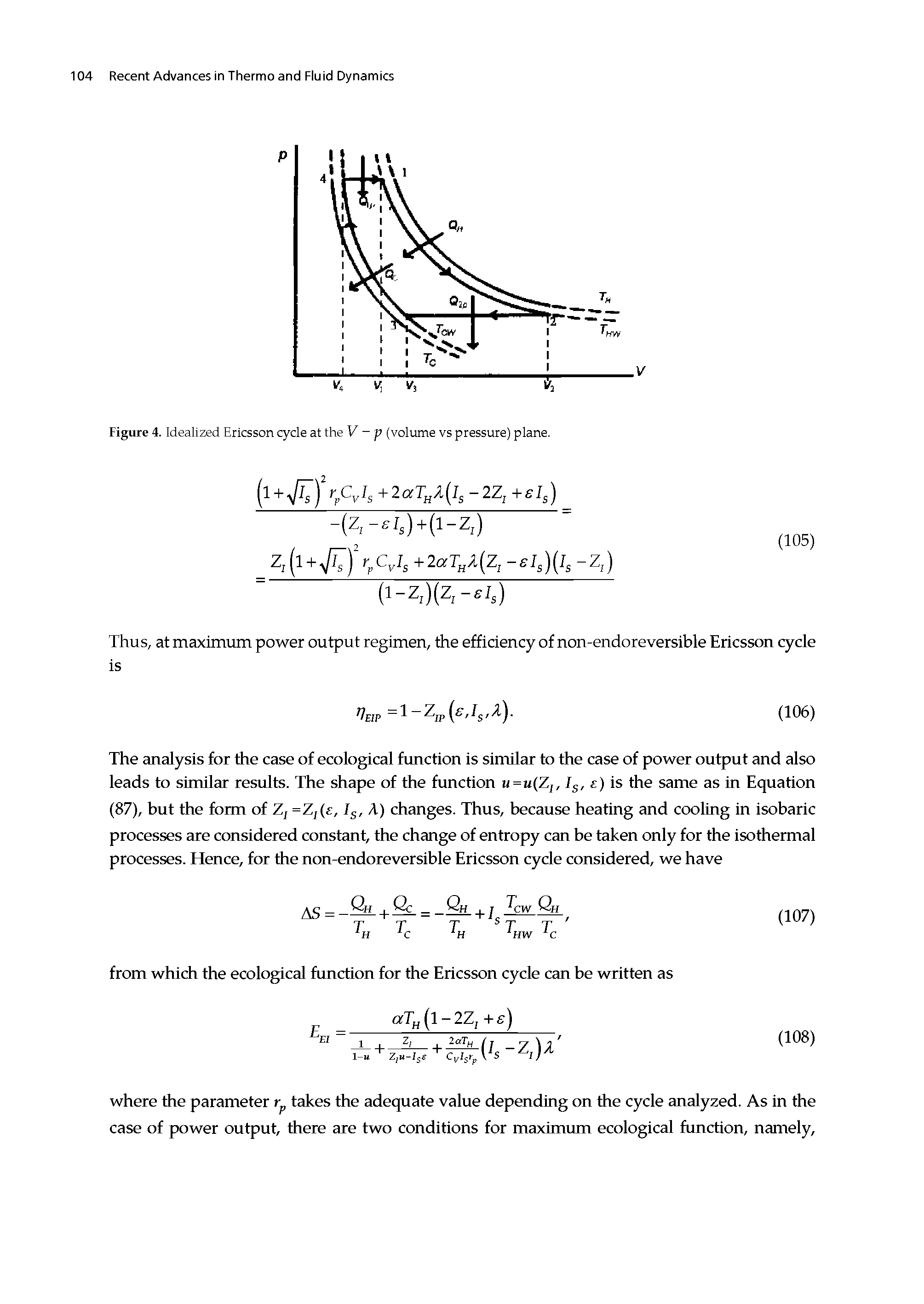 Figure 4. Idealized Ericsson cycle at the V -p (volume vs pressure) plane.