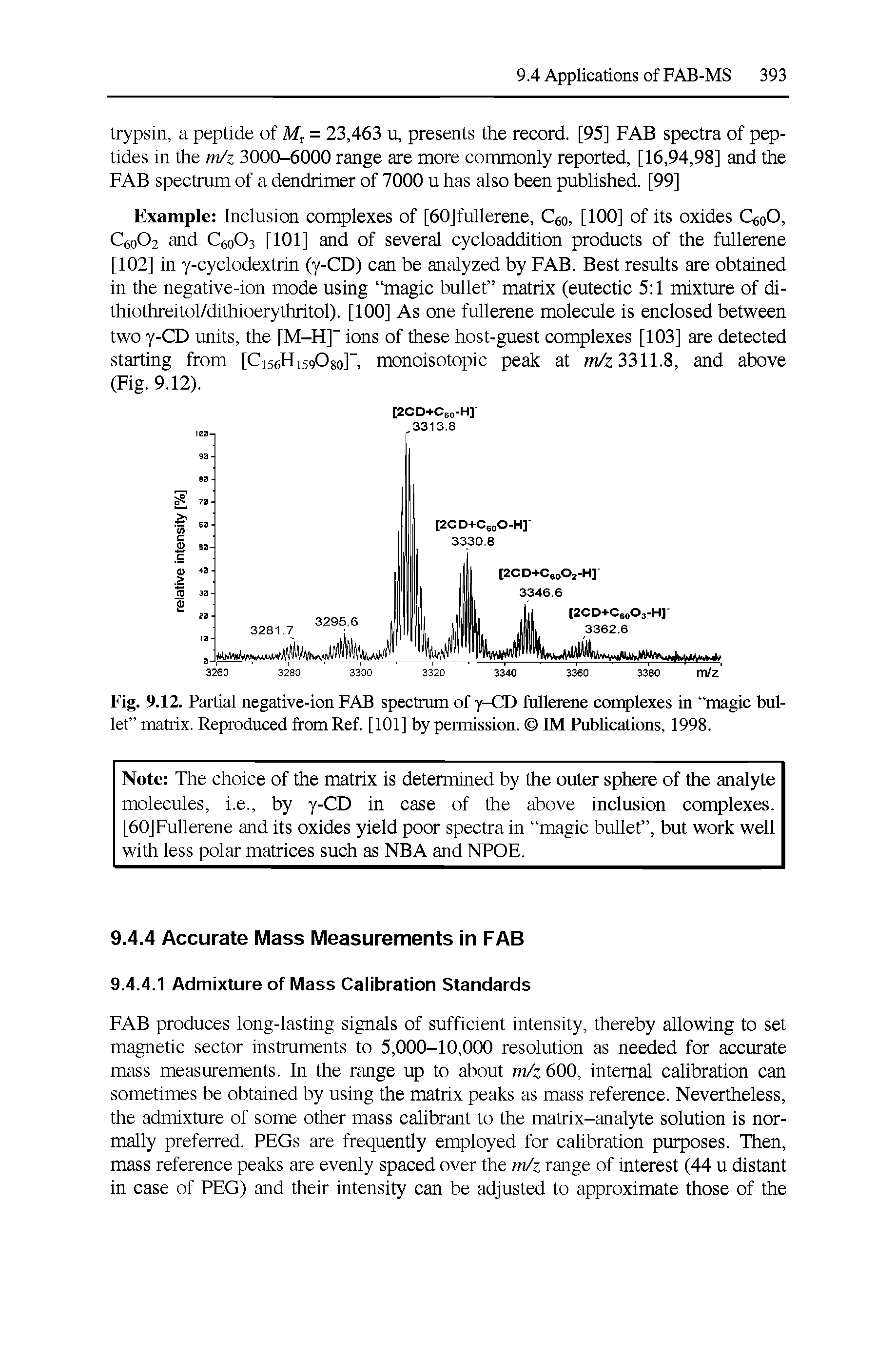 Fig. 9.12. Partial negative-ion FAB spectrum of y-CD fullerene complexes in magic bullet matrix. Reproduced from Ref. [101] by permission. IM Publications, 1998.