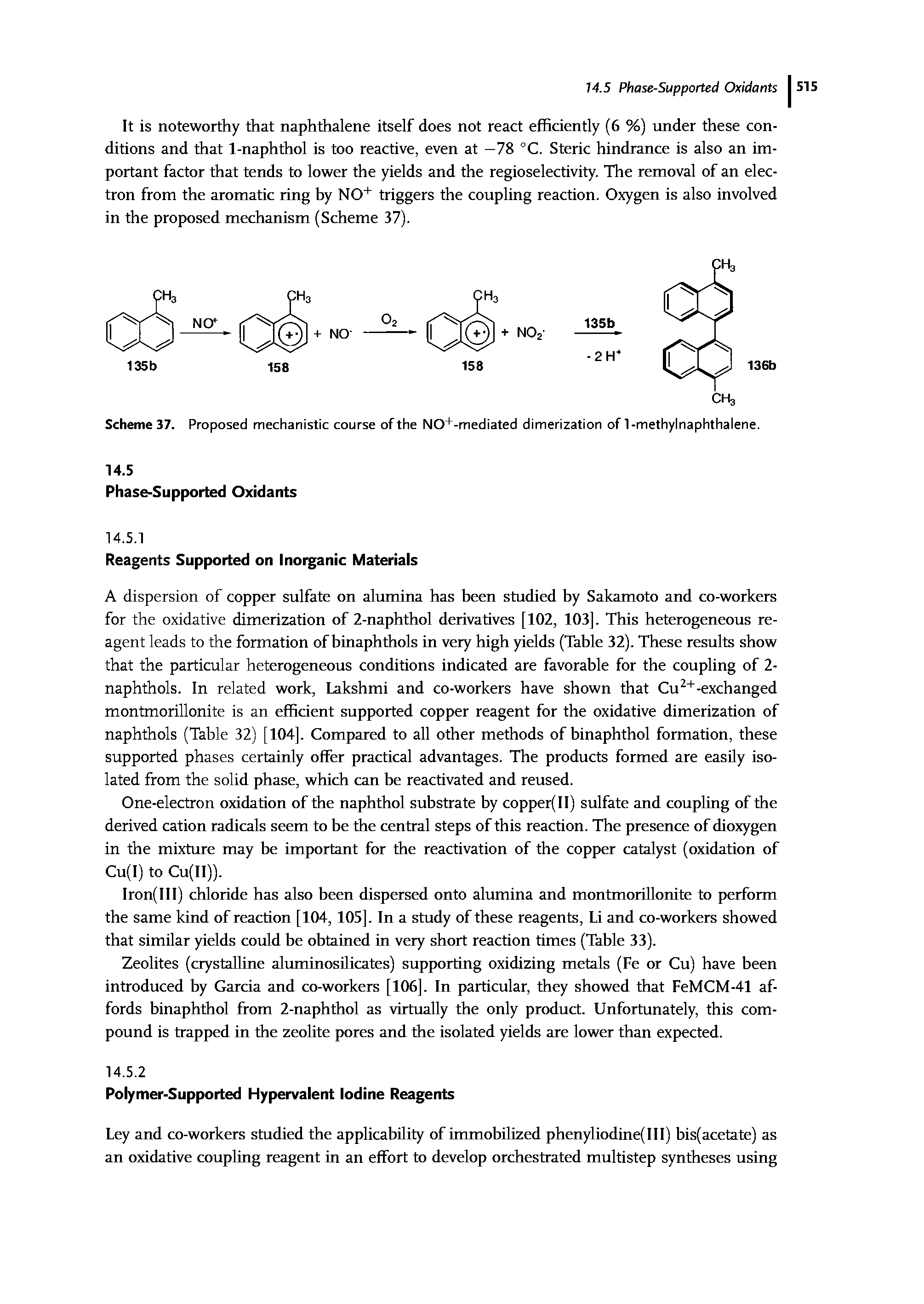 Scheme 37. Proposed mechanistic course of the NO+-mediated dimerization of 1-methylnaphthalene. 14.5...