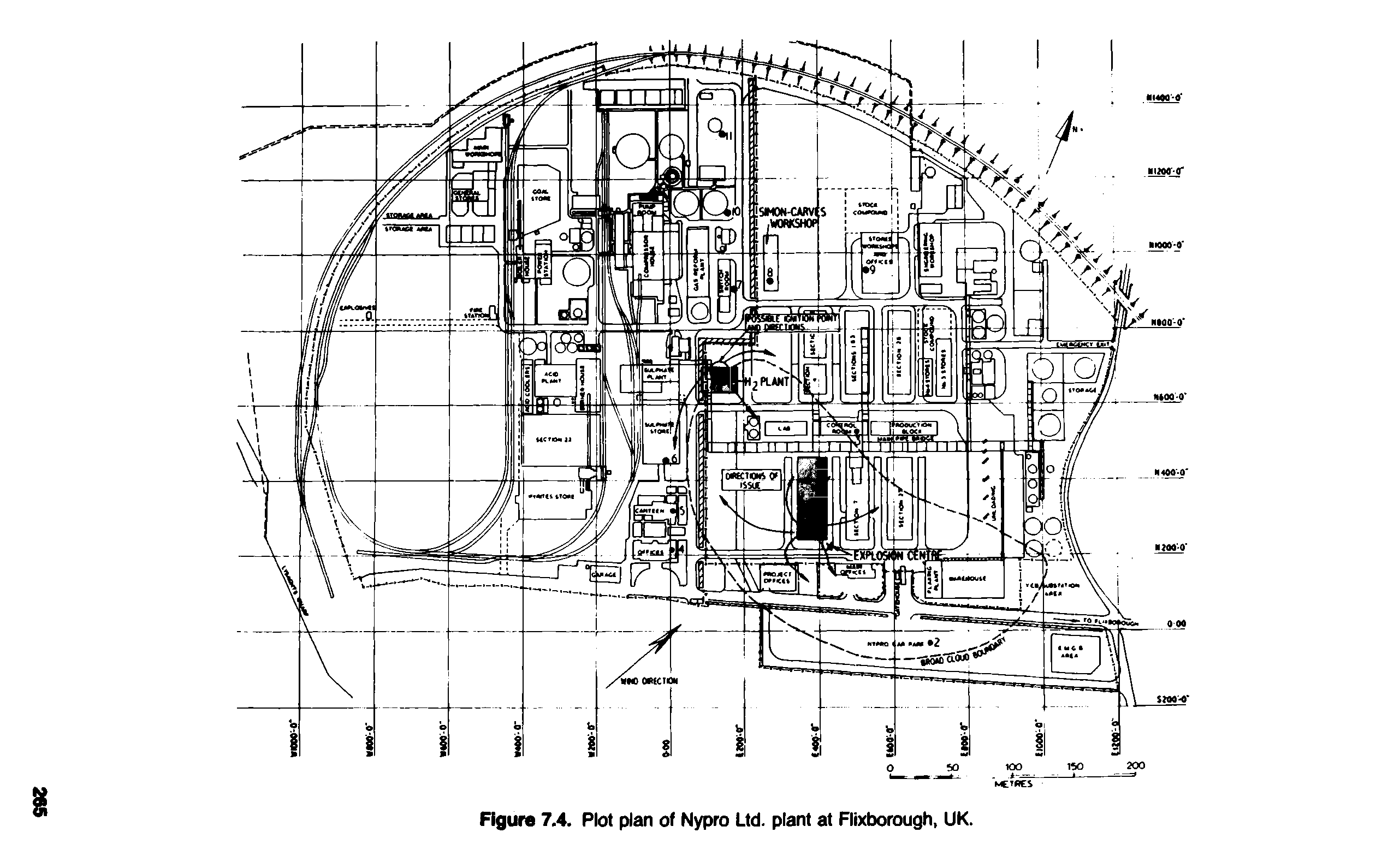 Figure 7.4. Plot plan of Nypro Ltd. plant at Flixborough, UK.