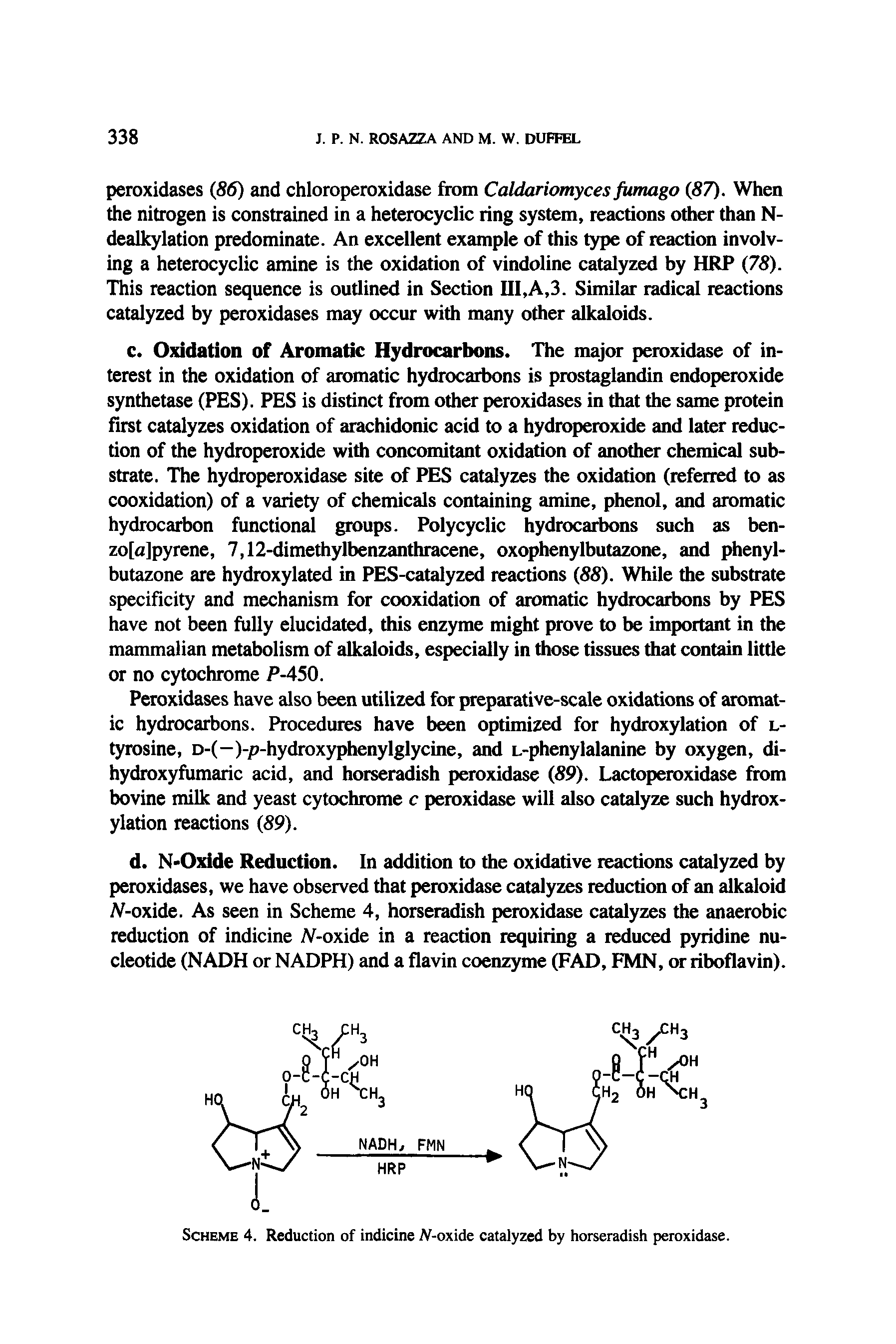 Scheme 4. Reduction of indicine lV-oxide catalyzed by horseradish peroxidase.