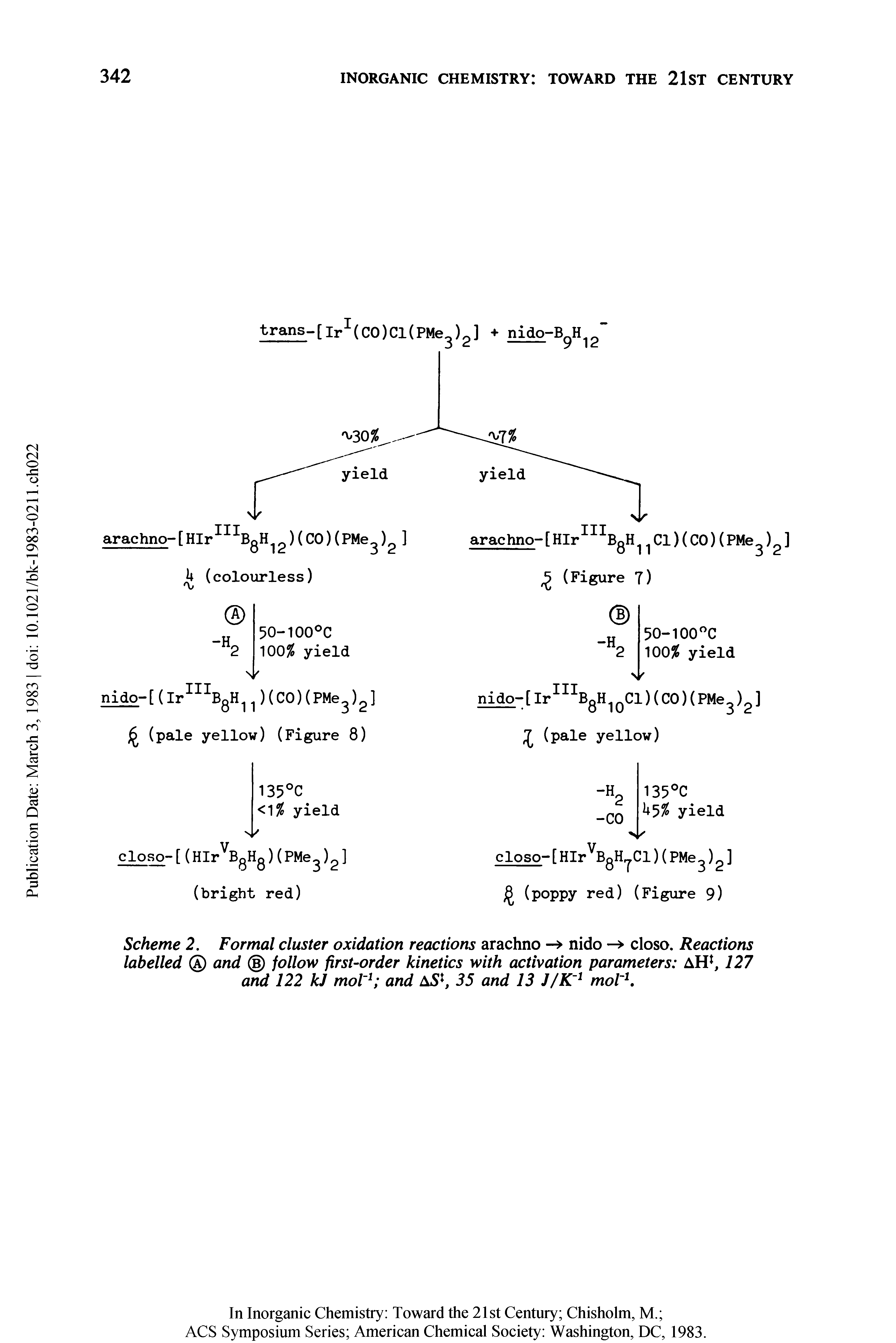 Scheme 2. Formal cluster oxidation reactions arachno - nido — closo. Reactions labelled and follow first-order kinetics with activation parameters AH, 127 and 122 kJ mol 1 and AS1, 35 and 13 J/K 1 mol 1.