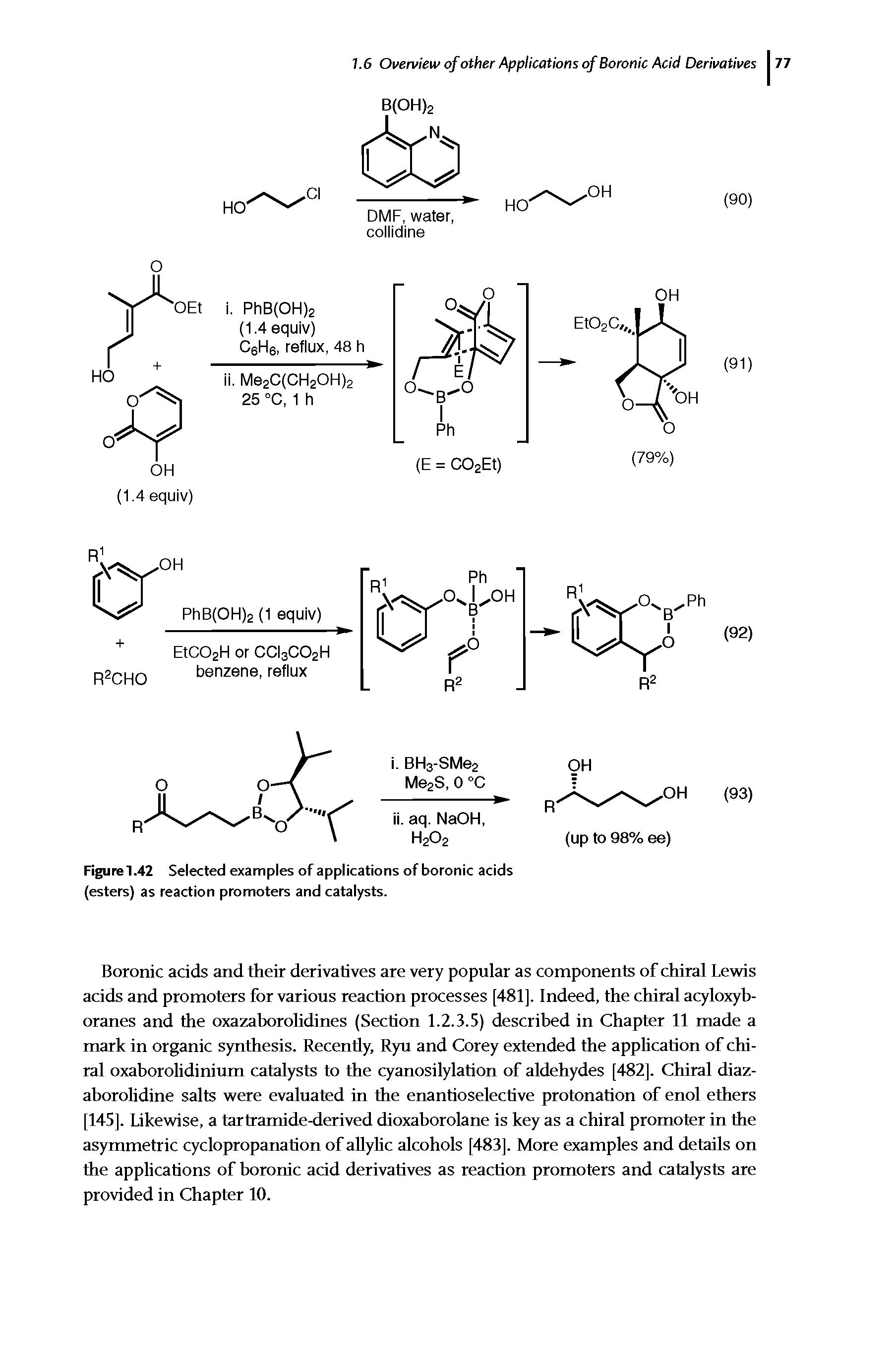 Figure1.42 Selected examples of applications of boronic acids (esters) as reaction promoters and catalysts.