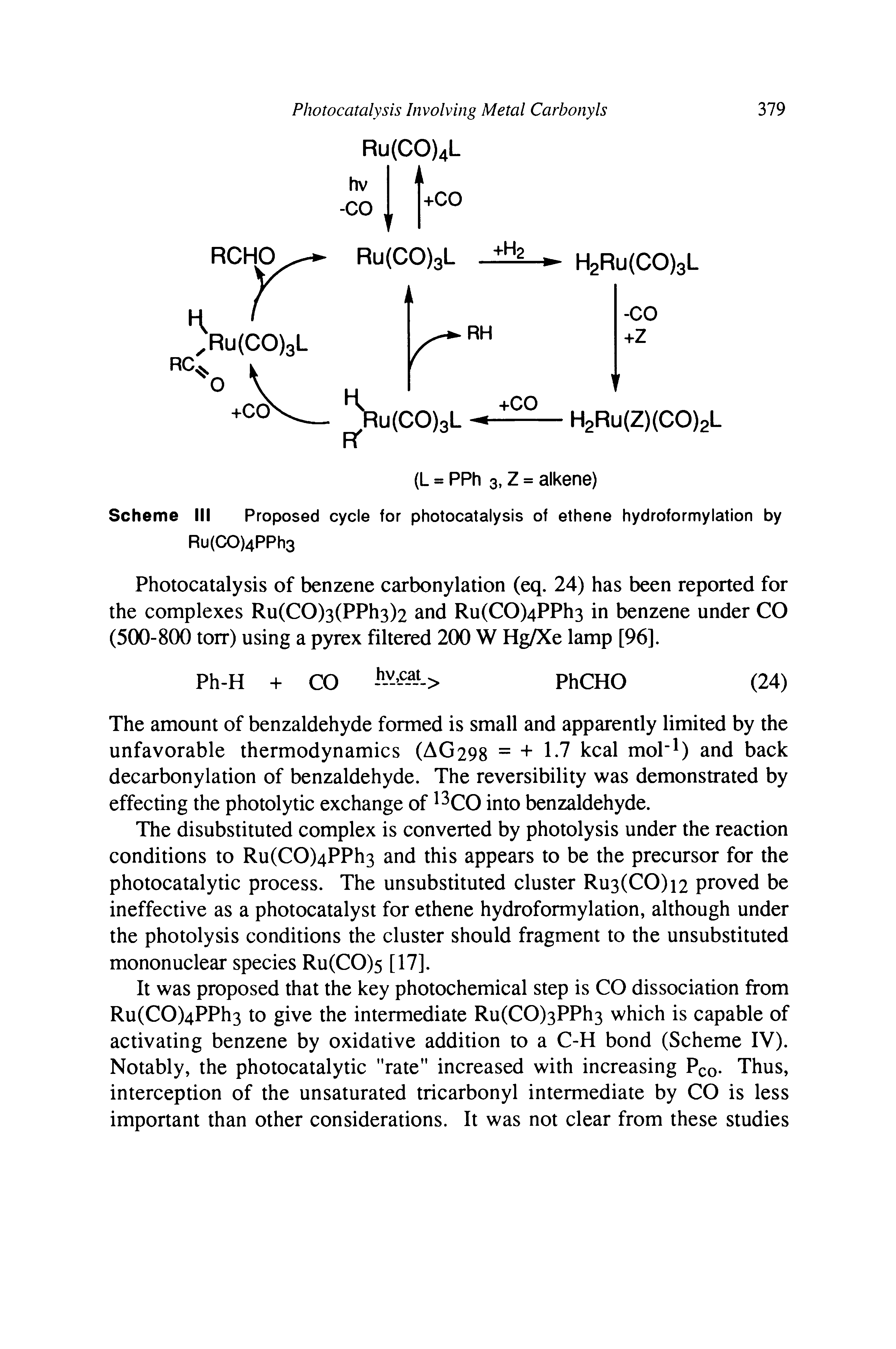 Scheme III Proposed cycle for photocatalysis of ethene hydroformylation by Ru(CO)4PPh3...