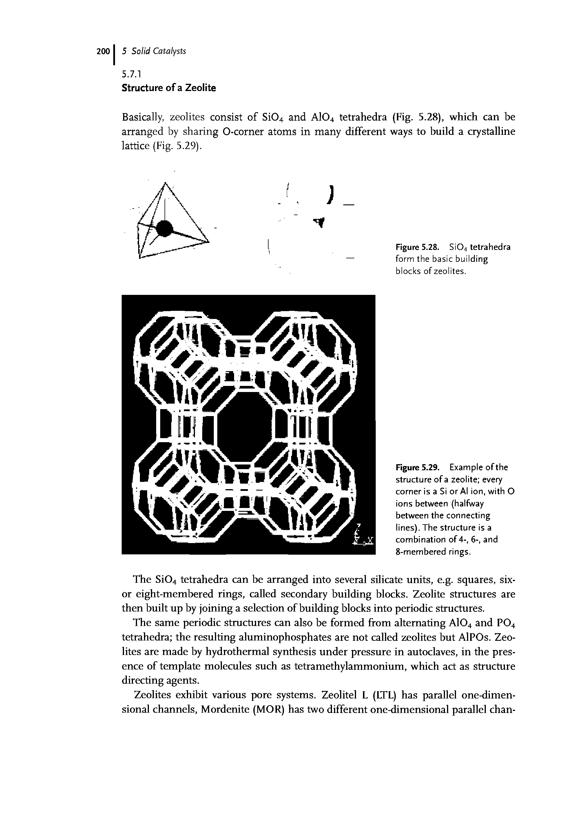 Figure 5.29. Example of the structure of a zeolite every corner is a Si or Al ion, with O ions between (halfway between the connecting lines). The structure is a combination of 4-, 6-, and 8-membered rings.