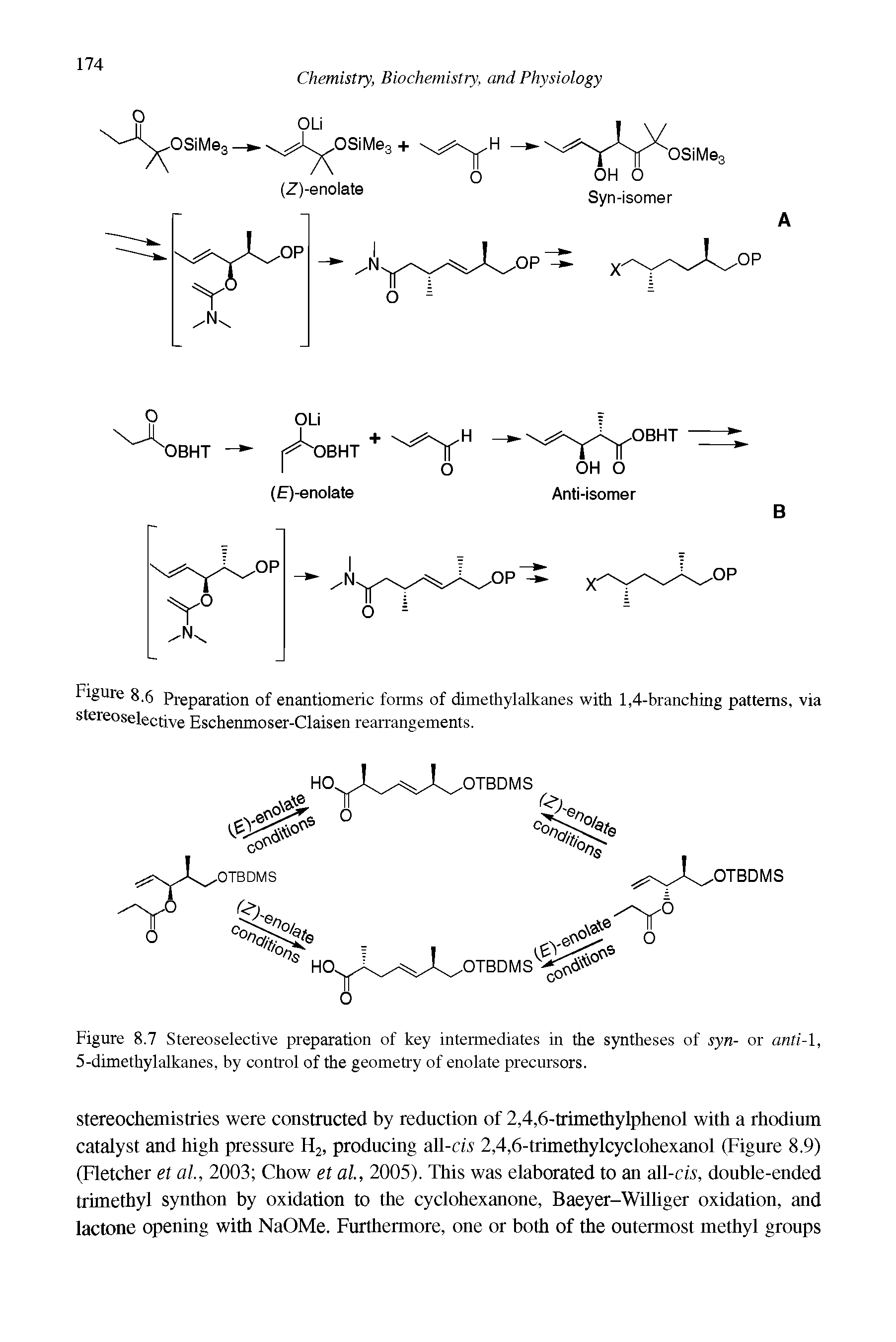 Figure 8.6 Preparation of enantiomeric forms of dimethylalkanes with 1,4-branching patterns, via stereoselective Eschenmoser-Claisen rearrangements.