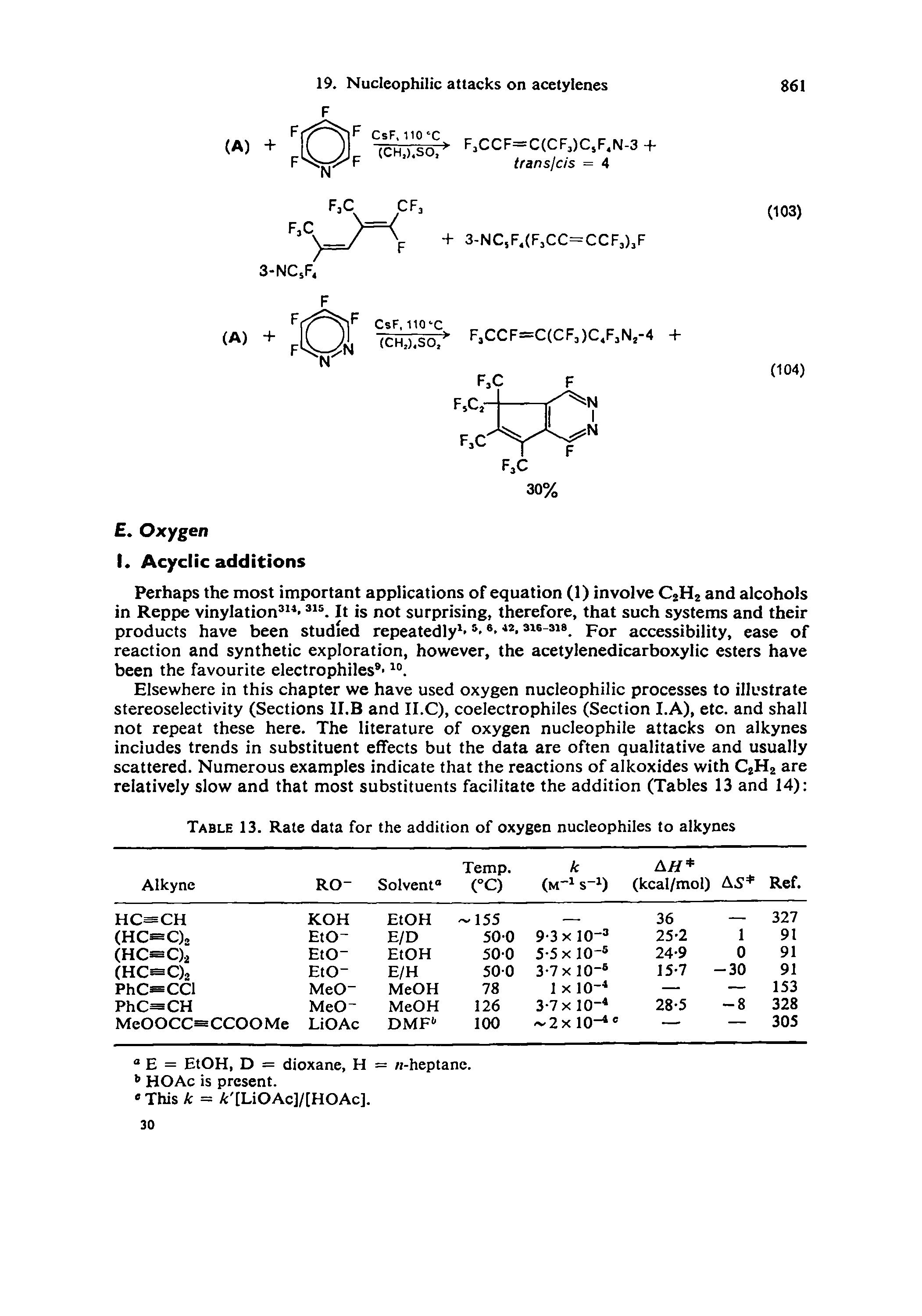 Table 13. Rate data for the addition of oxygen nucleophiles to alkynes...