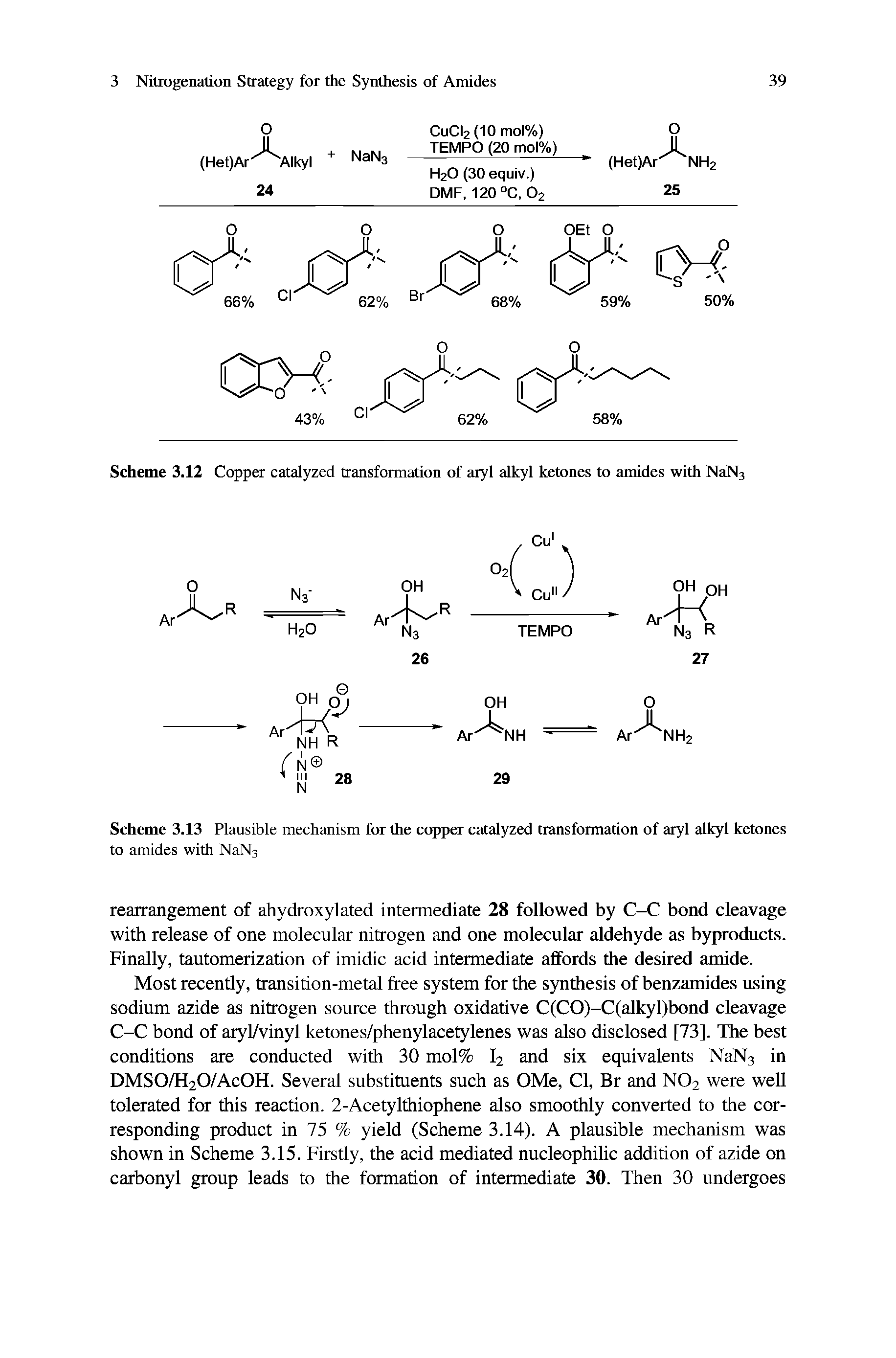Scheme 3.12 Copper catalyzed transformation of aryl alkyl ketones to amides with NaNa...