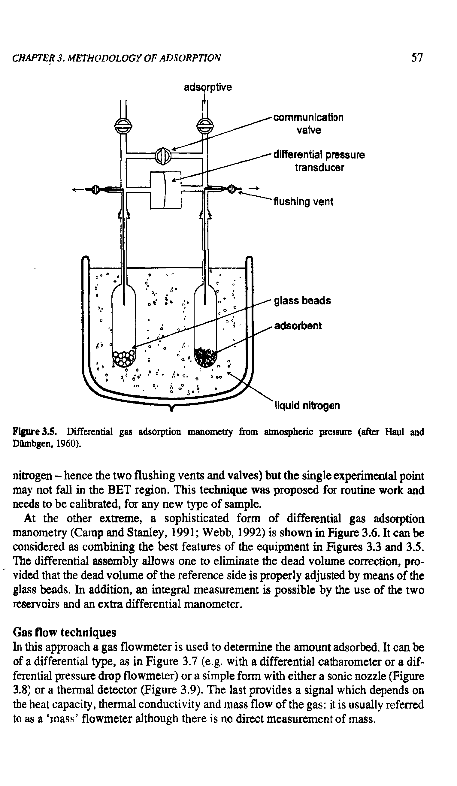 Figure 3.5. Differential gas adsorption manometry from atmospheric pressure (after Haul and Dflmbgen, 1960).