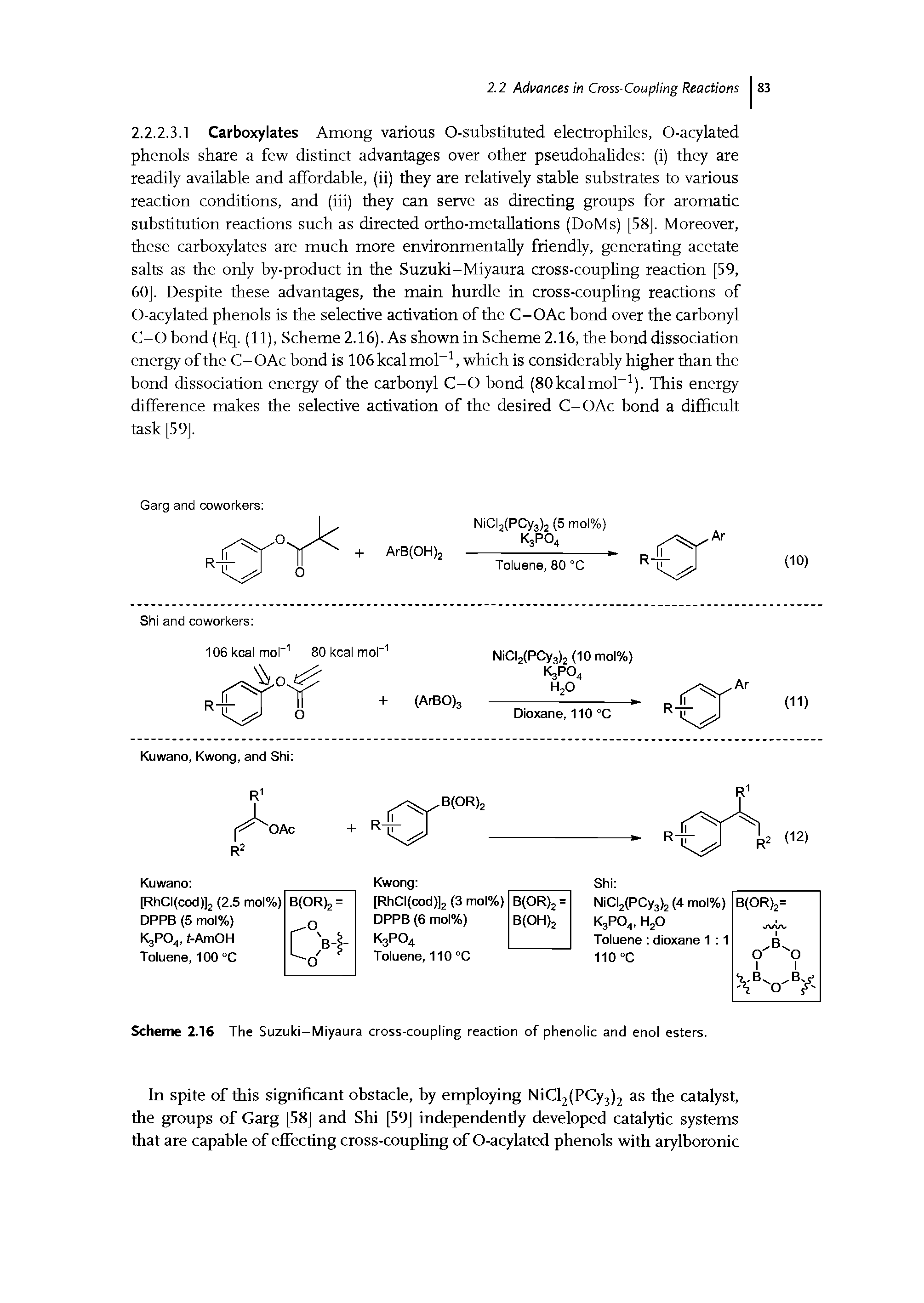 Scheme 2.16 The Suzuki-Miyaura cross-coupling reaction of phenolic and enol esters.