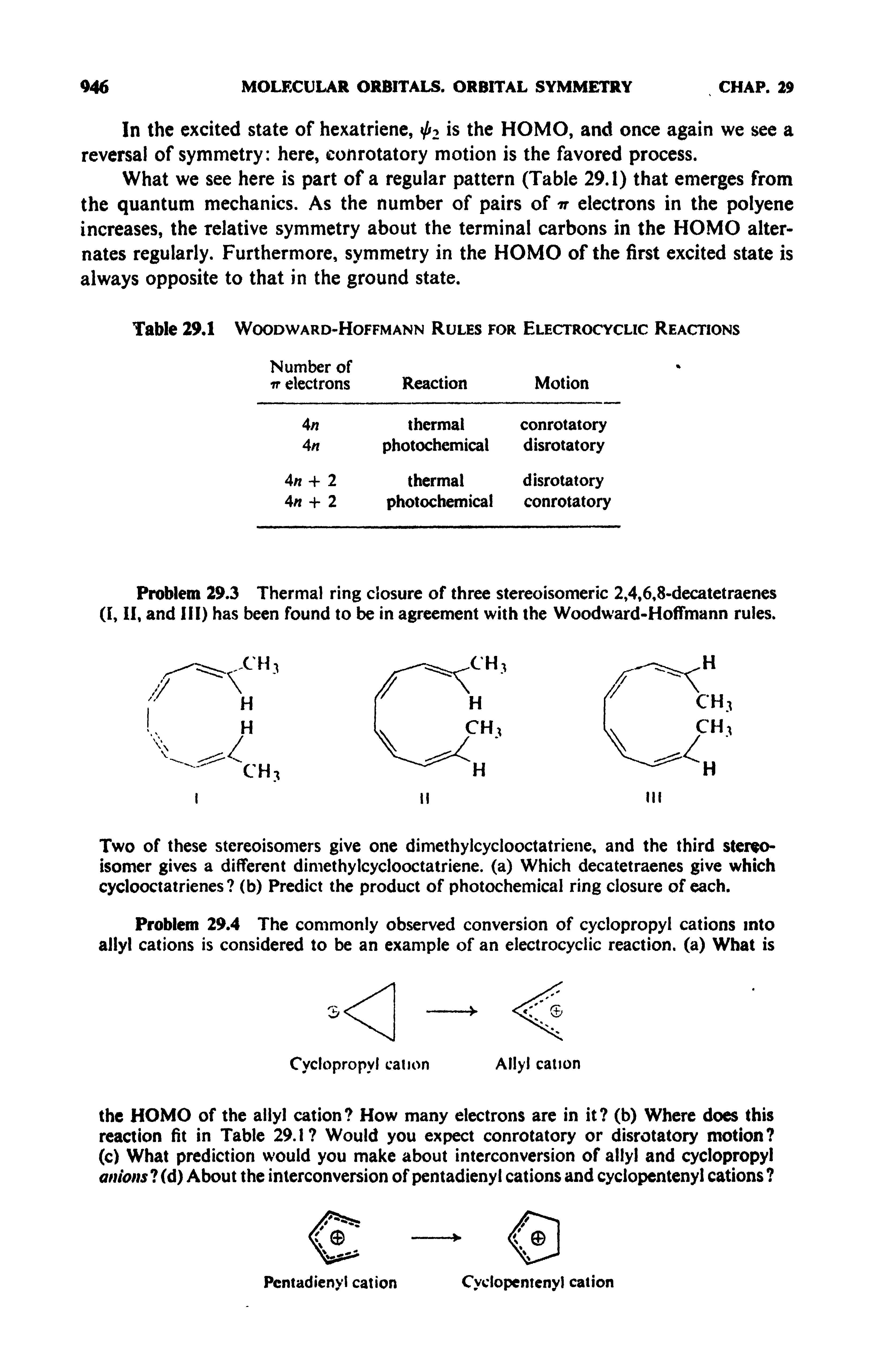 Table 29,1 Woodward-Hoffmann Rules for Electrocyclic Reactions Number of...