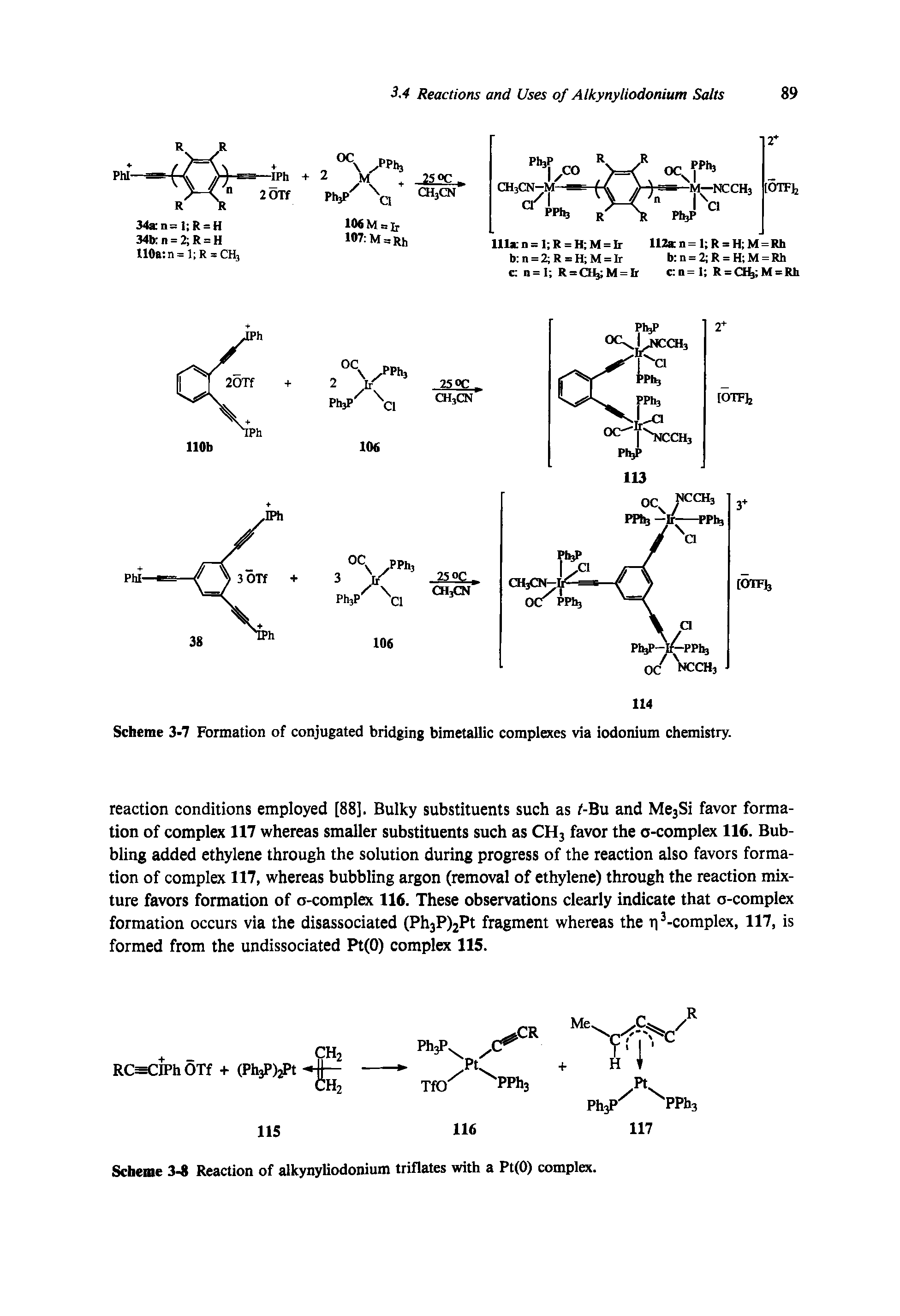 Scheme 3-8 Reaction of alkynyliodonium triflates with a Pt(0) complex.