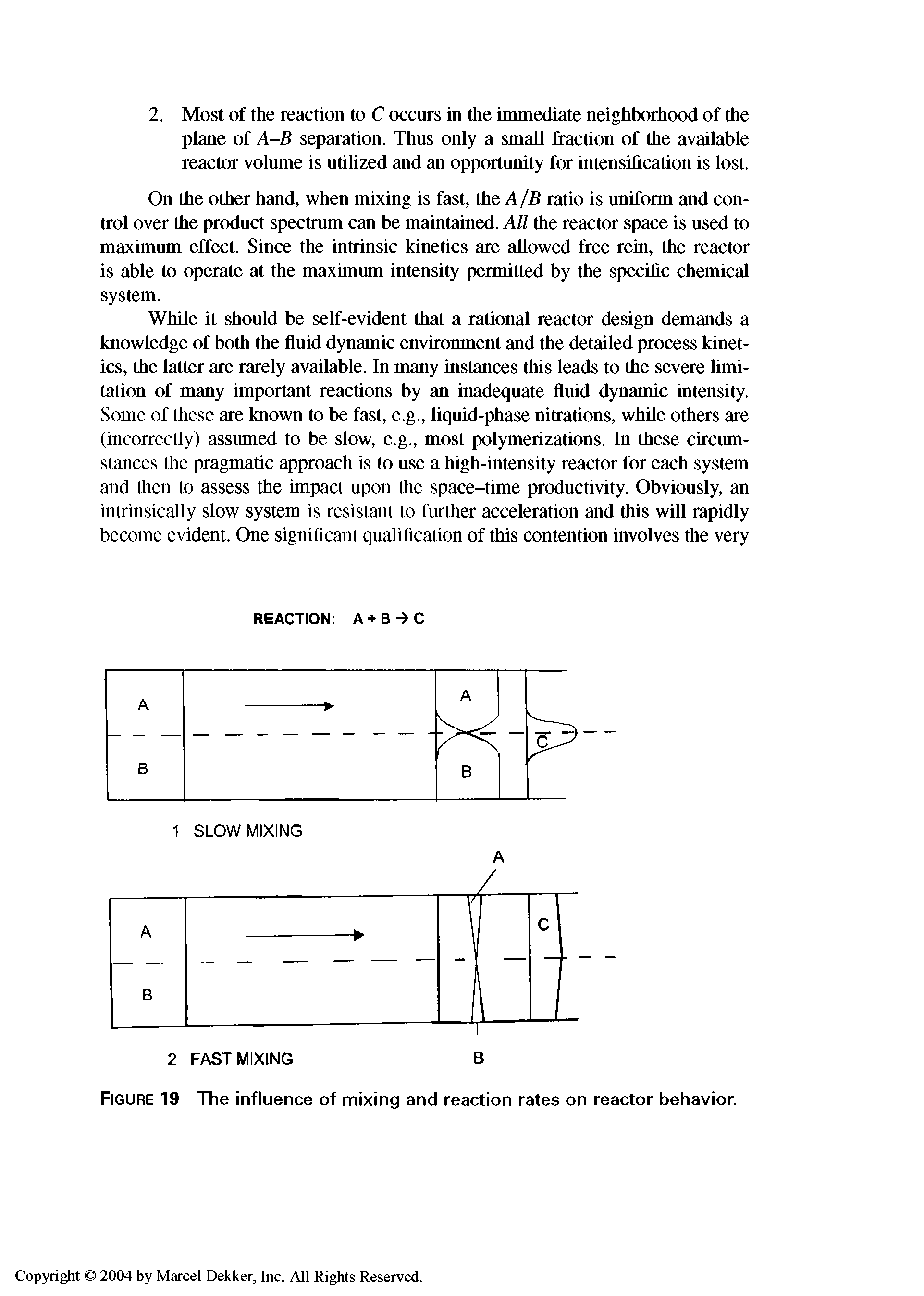 Figure 19 The influence of mixing and reaction rates on reactor behavior.