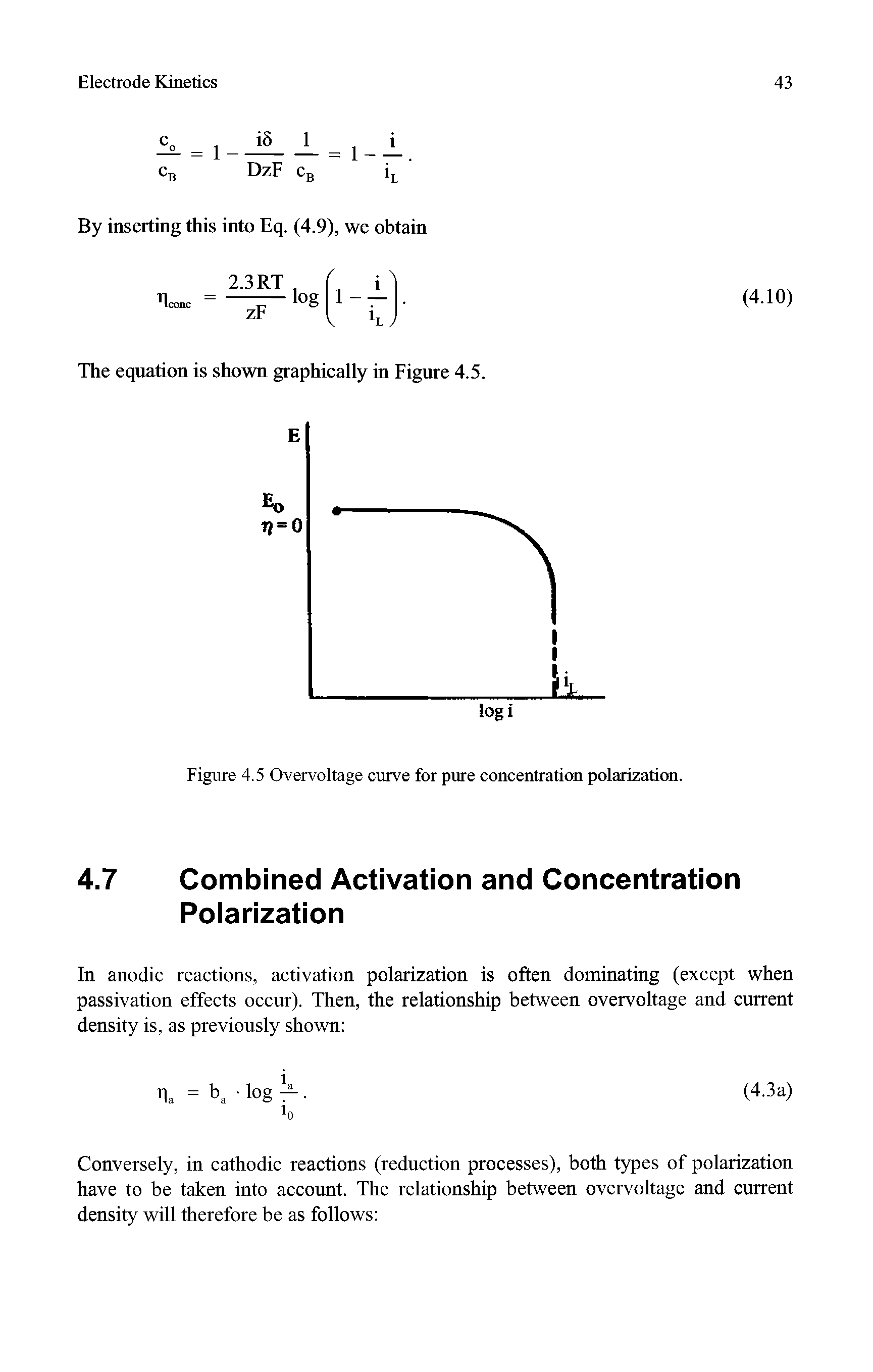 Figure 4.5 Overvoltage curve for pure concentration polarization.
