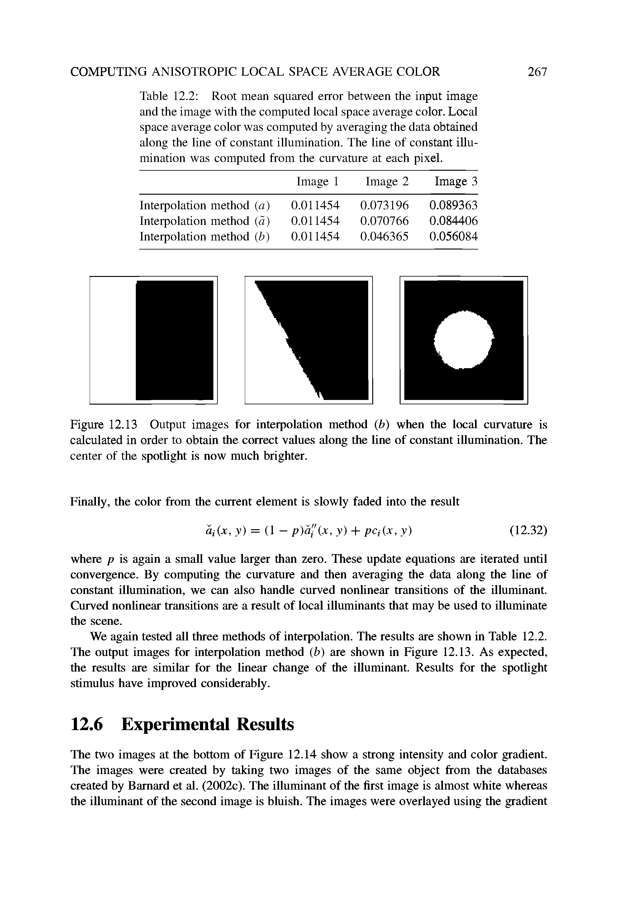 Figure 12.13 Output images for interpolation method (h) when the local curvature is calculated in order to obtain the correct values along the line of constant illumination. The center of the spotlight is now much brighter.