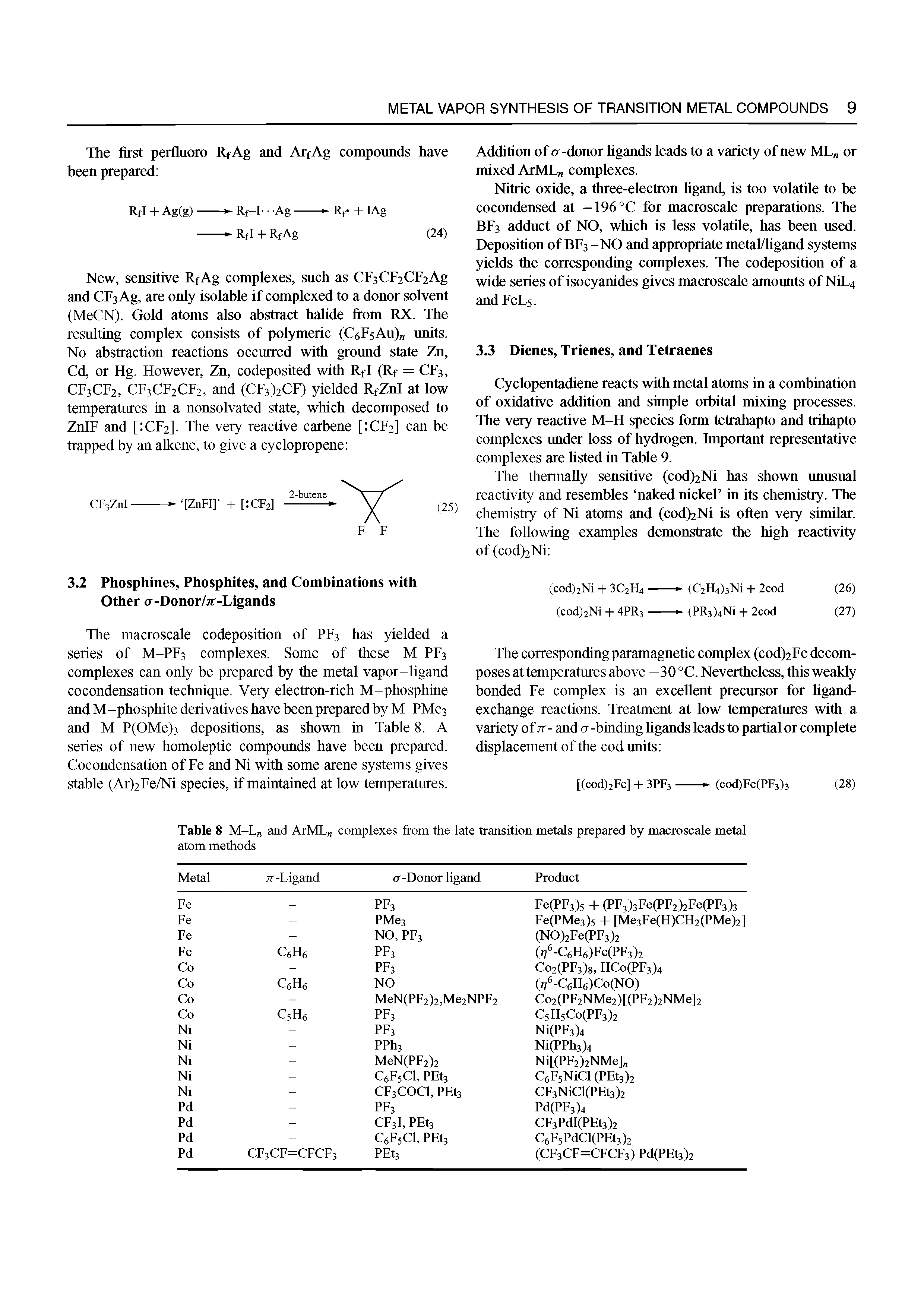 Table 8 M-L and ArML complexes from the late transition metals prepared by macroscale metal atom methods...