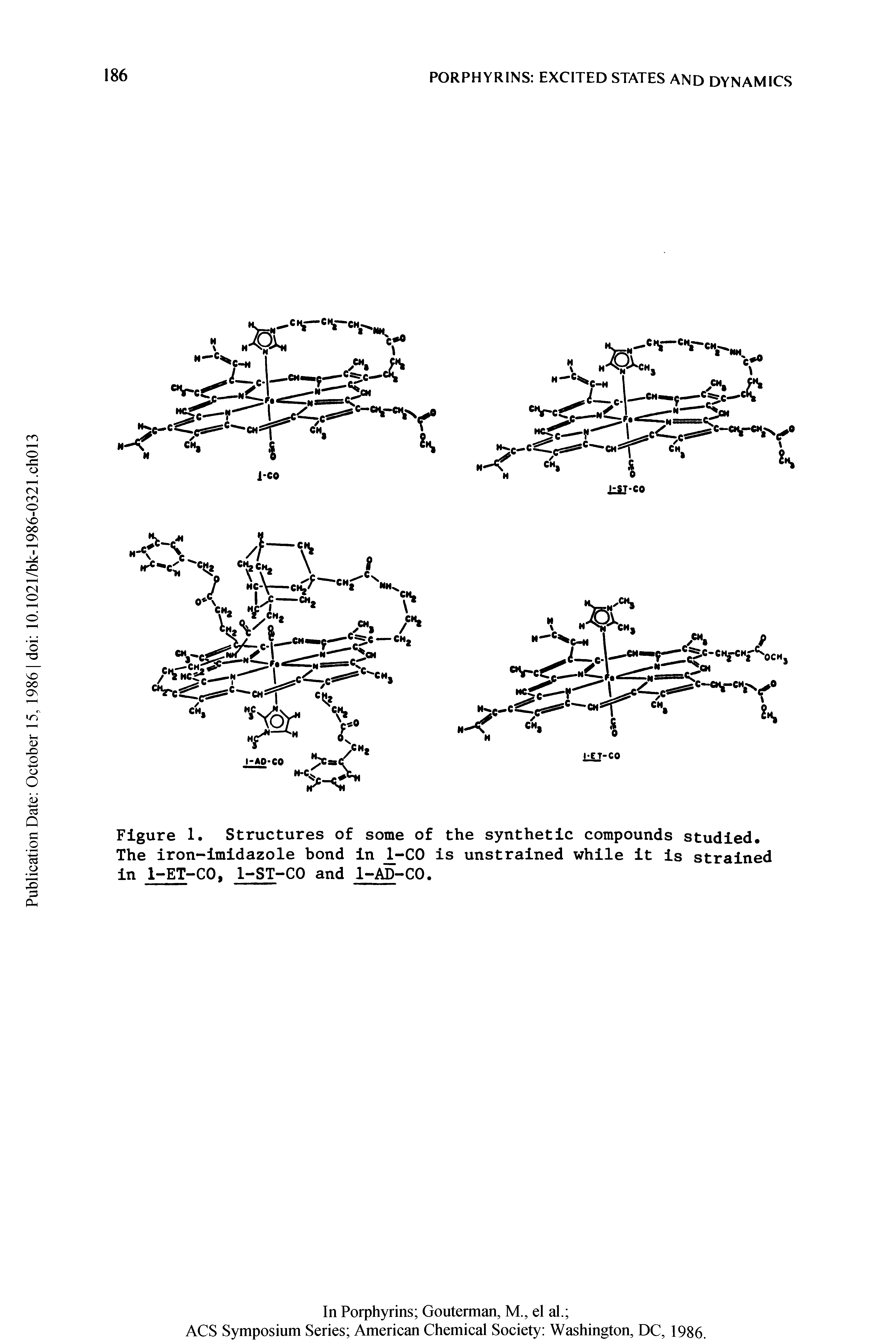 Figure 1. Structures of some of the synthetic compounds studied. The iron-imidazole bond in. CO is unstrained while it is strained i-ET-CO, 1-ST-CO and 1-AD-CO.