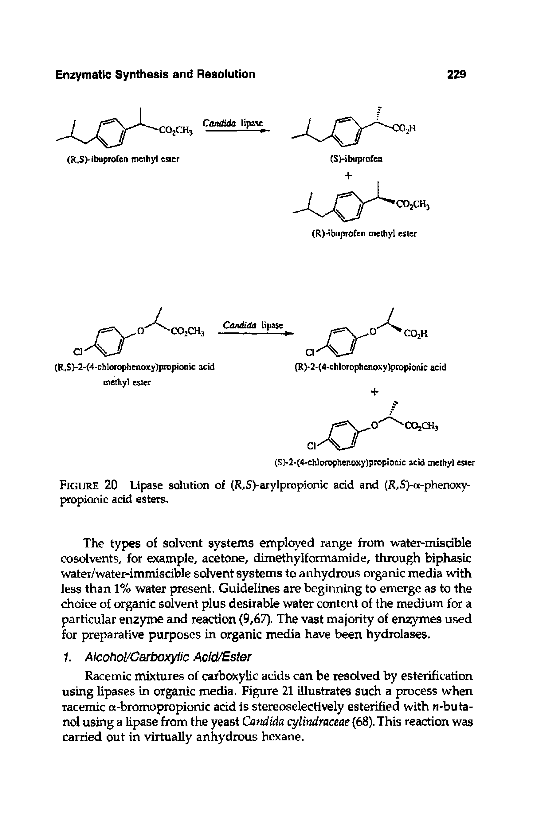 Figure 20 Lipase solution of (R,S)-arylpropionic acid and (R,S -oi-phenoxy-propionic acid esters.