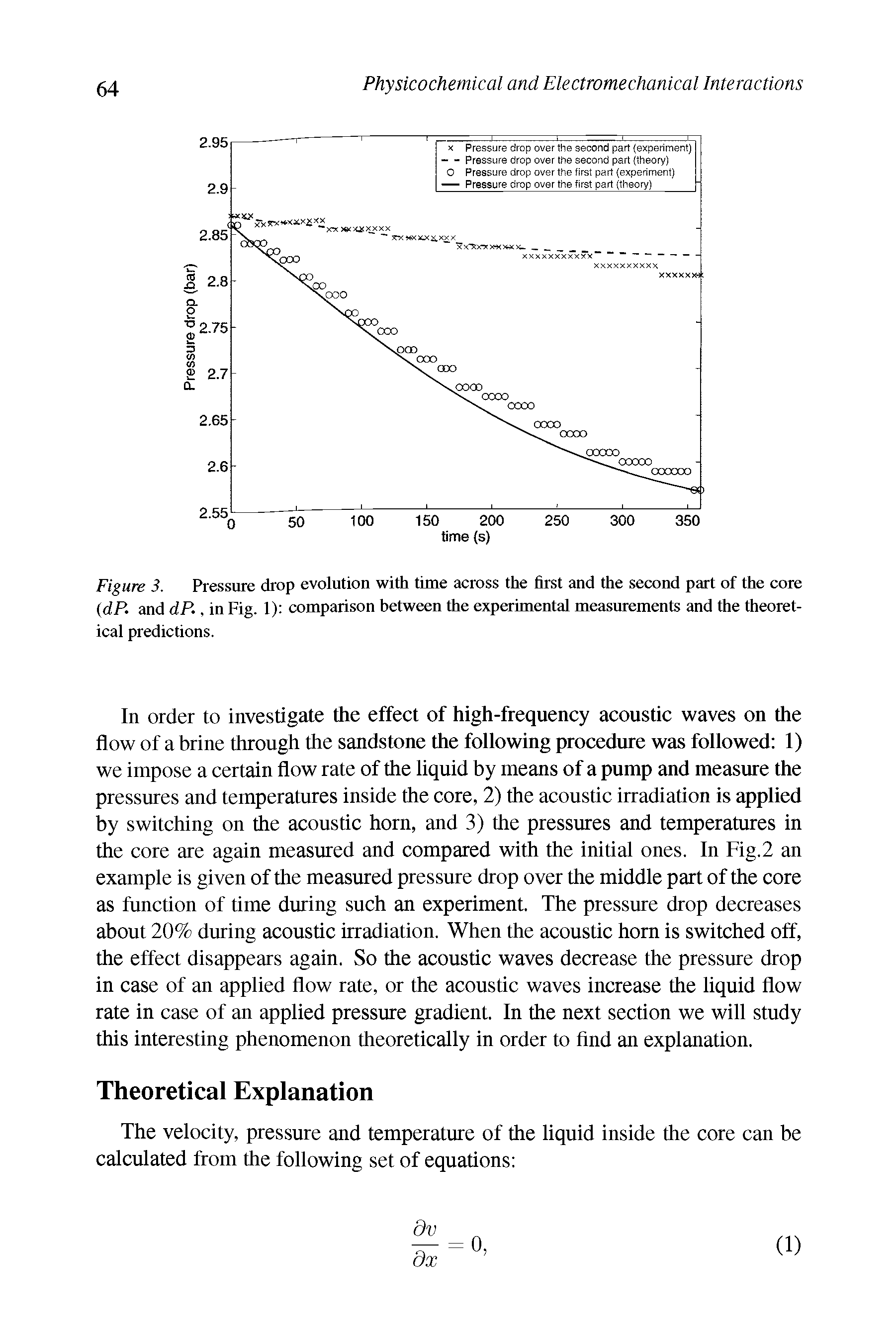 Figure 3. Pressure drop evolution with time across the first and the second part of the core (dP. and dP., in Fig. 1) comparison between the experimental measurements and the theoretical predictions.