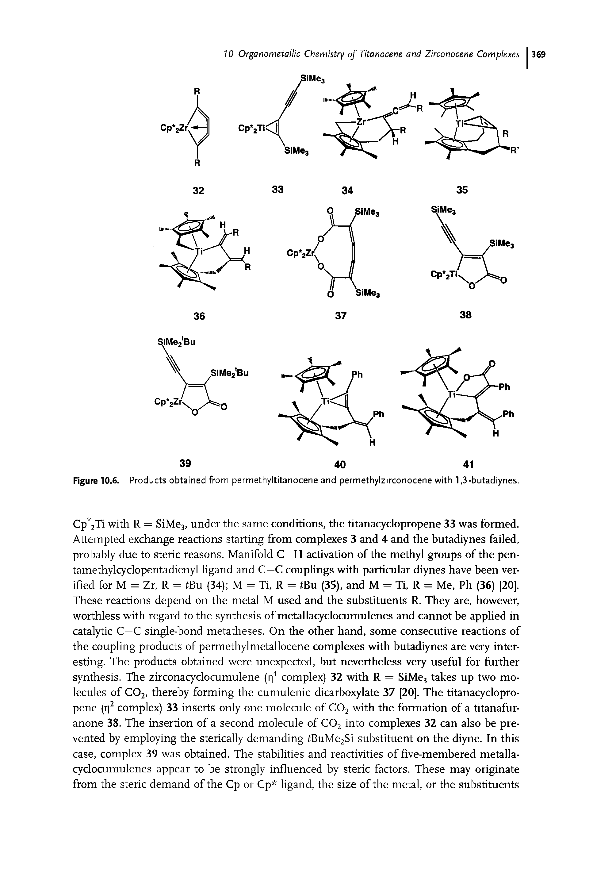 Figure 10.6. Products obtained from permethyltitanocene and permethylzirconocene with 1,3-butadiynes.