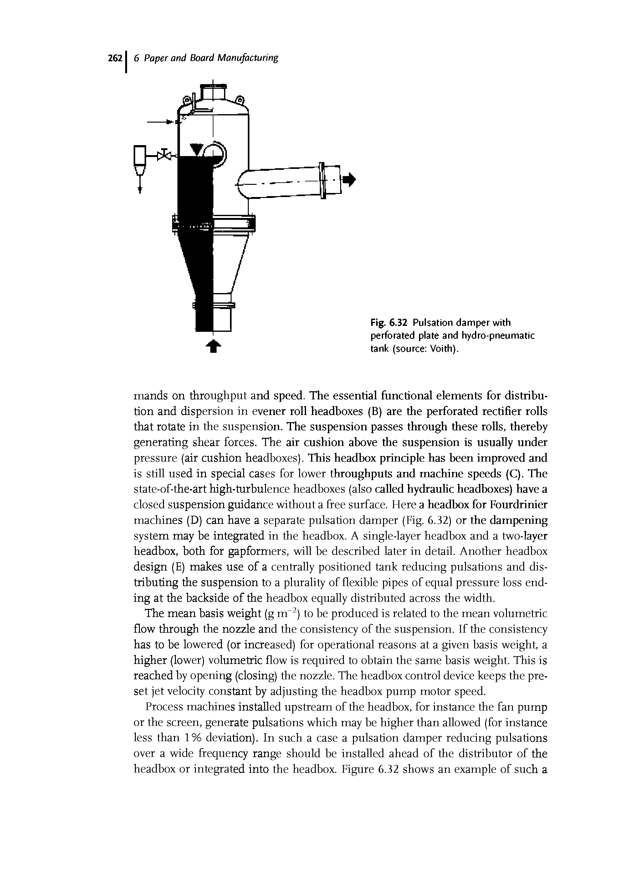 Fig. 6.32 Pulsation damper with perforated plate and hydro-pneumatic tank (source Voith).