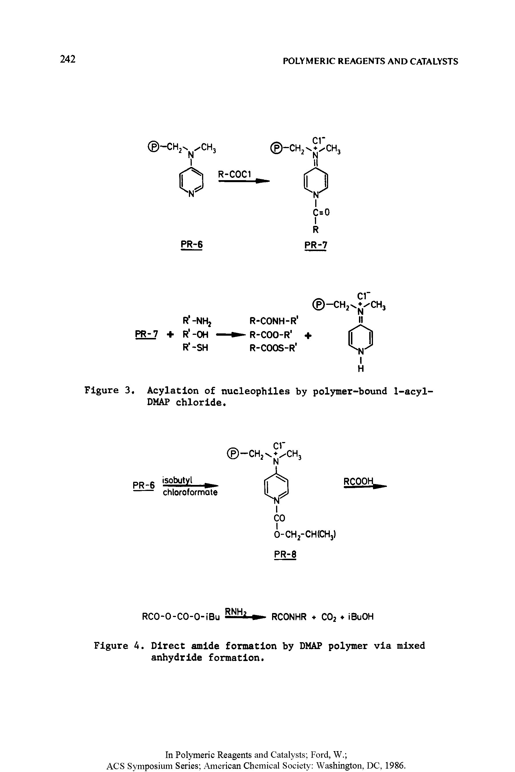 Figure 3, Acylation of nucleophiles by polymer-bound 1-acyl-DMAP chloride.