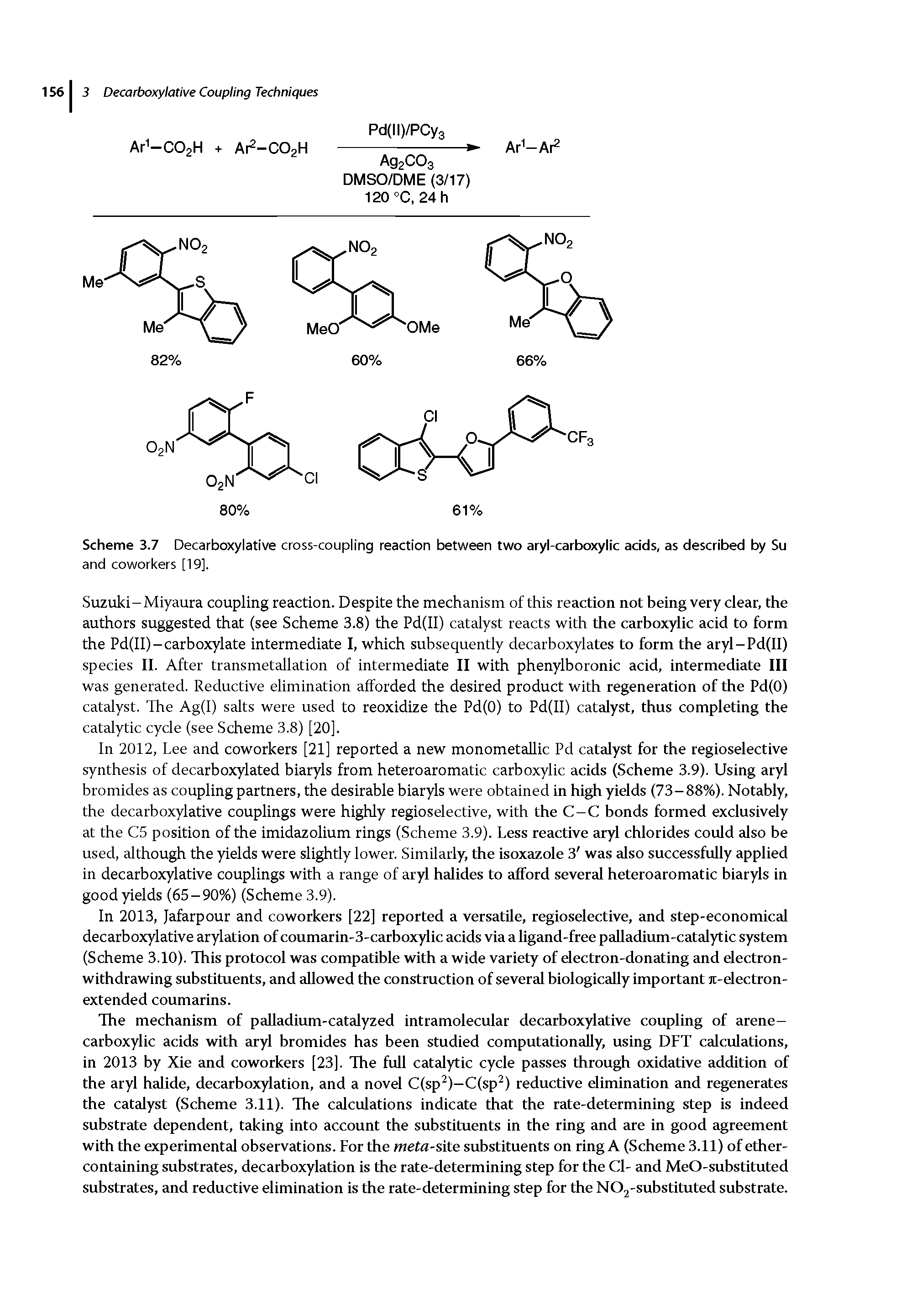 Scheme 3.7 Decarboxylative cross-coupling reaction between two aryl-carboxylic adds, as described by Su...