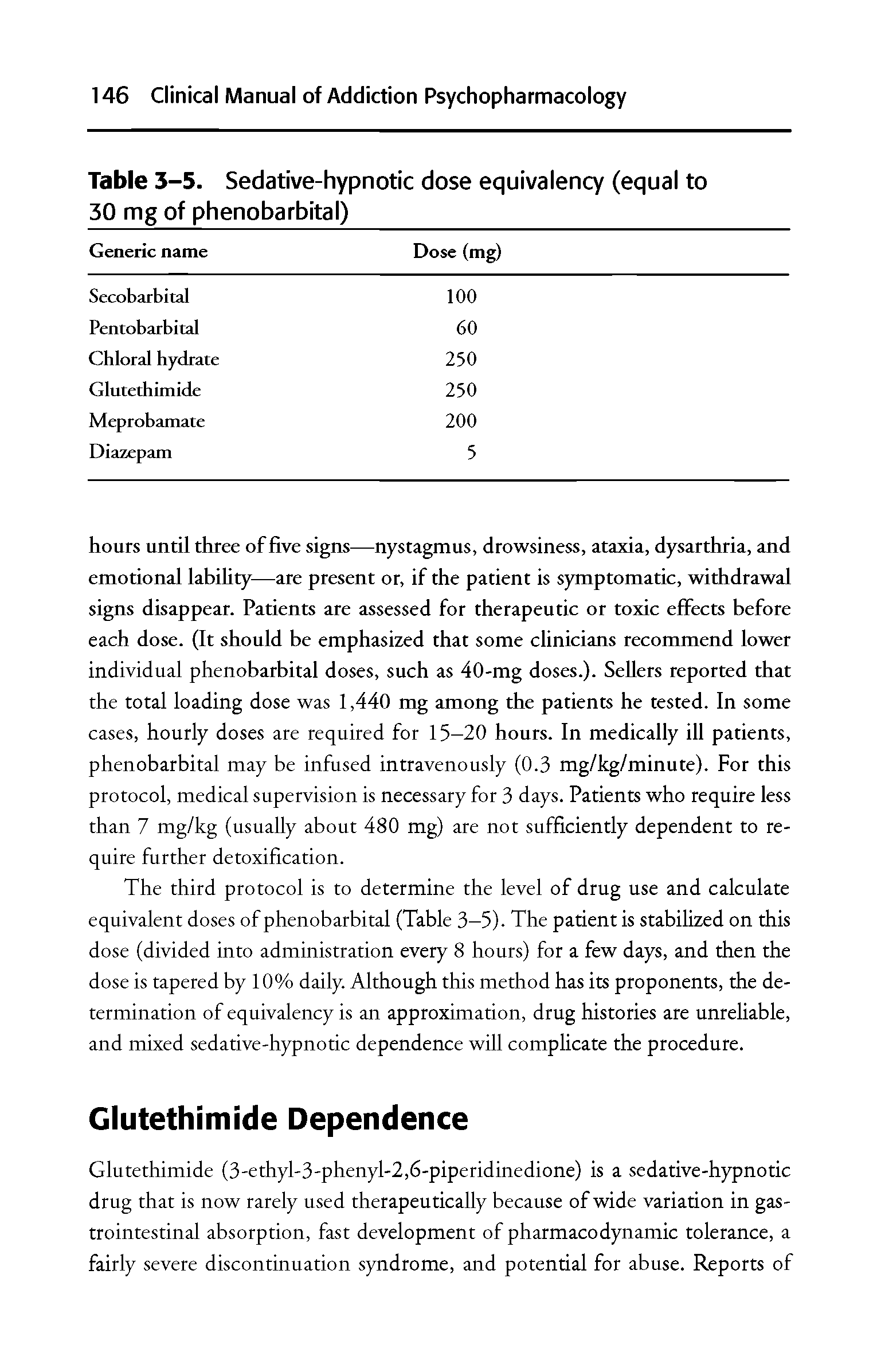 Table 3-5. Sedative-hypnotic dose equivalency (equal to 30 mg of phenobarbital) ...