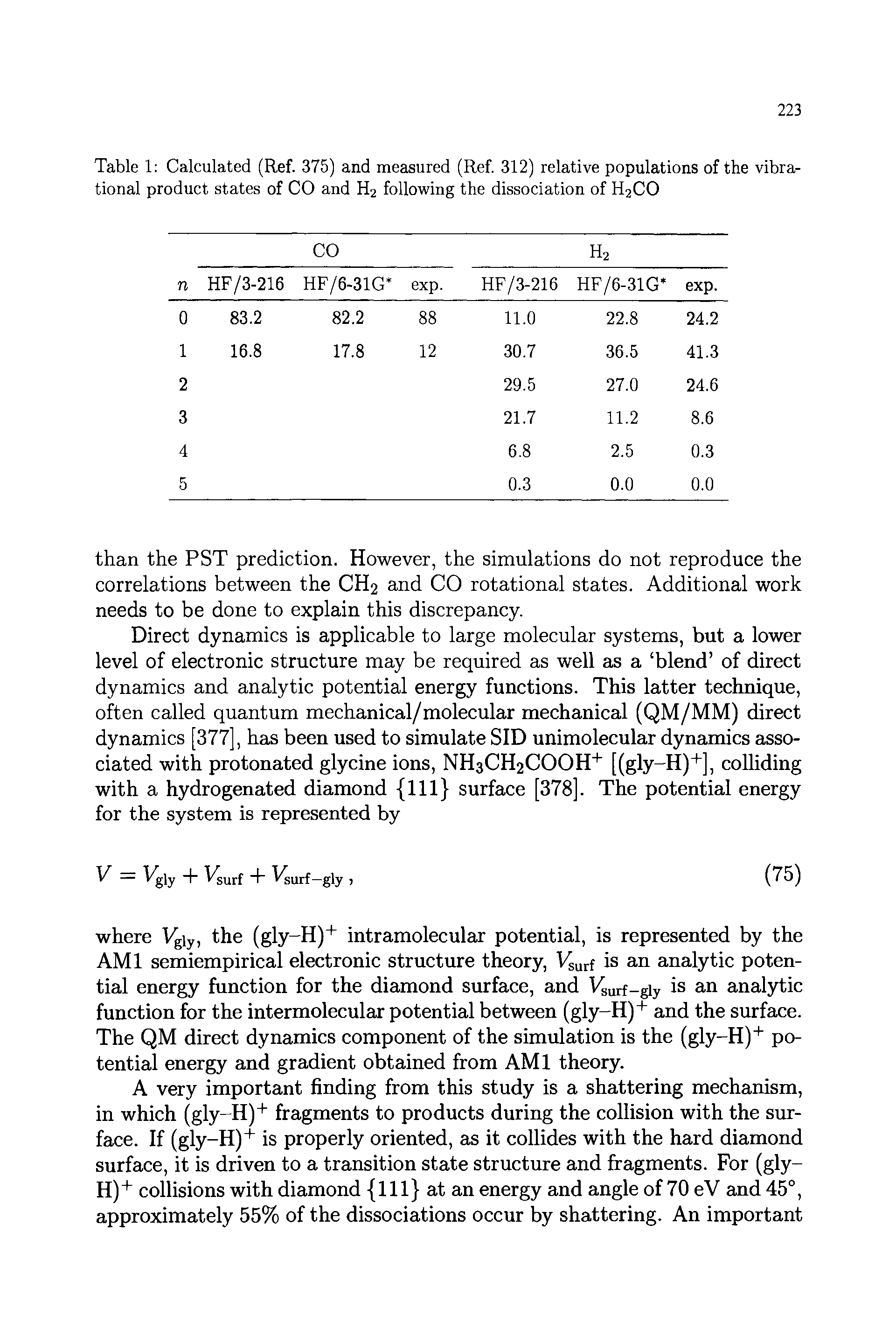 Table 1 Calculated (Ref. 375) and measured (Ref. 312) relative populations of the vibrational product states of CO and H2 following the dissociation of H2CO...