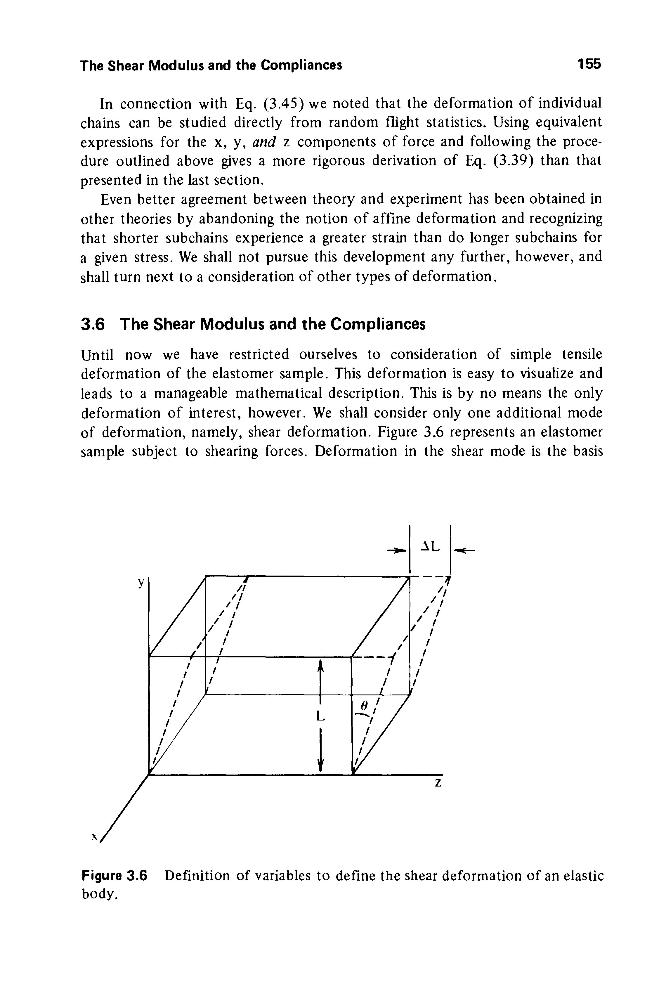 Figure 3.6 Definition of variables to define the shear deformation of an elastic body.