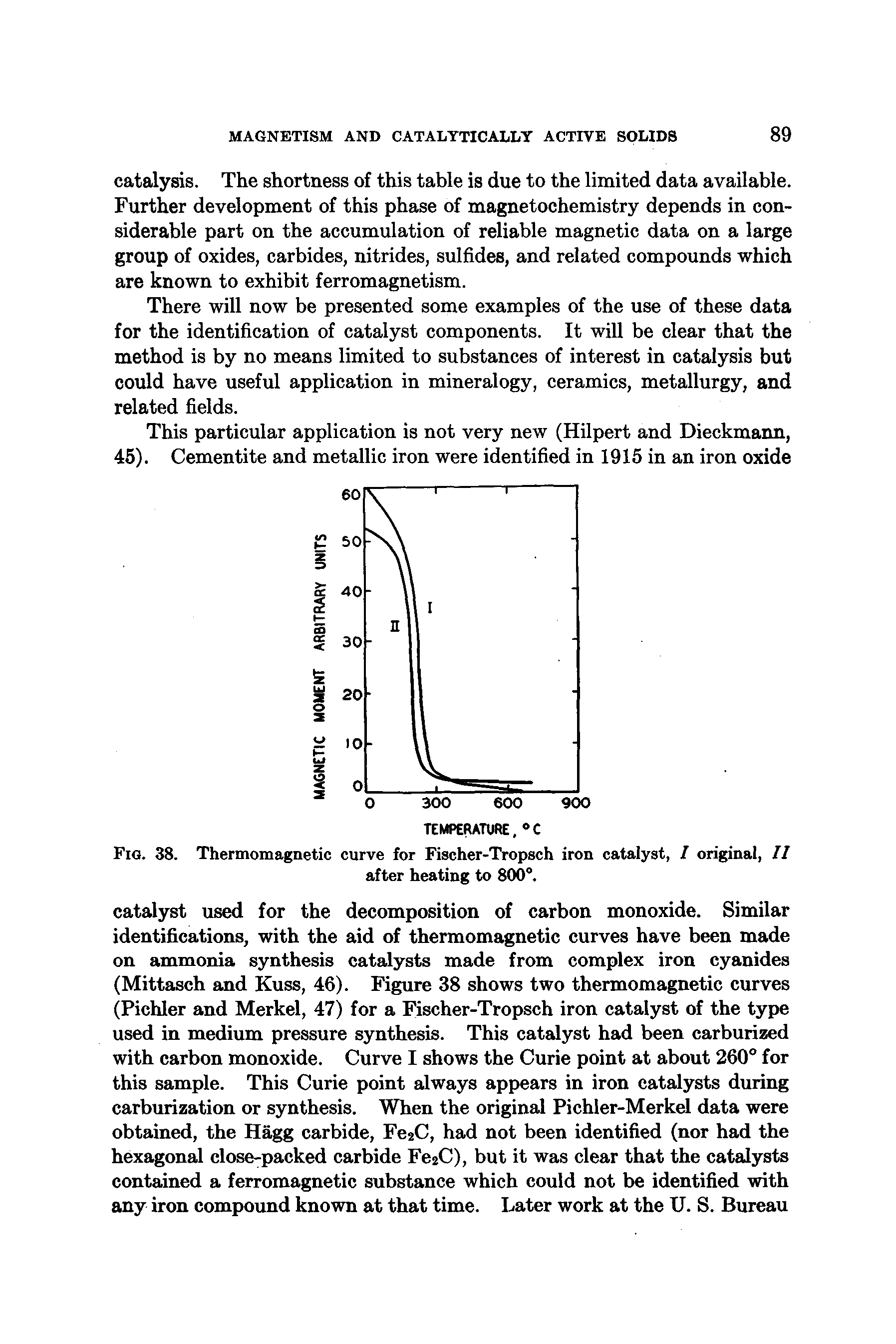 Fig. 38. Thermomagnetic curve for Fischer-Tropsch iron catalyst, / original, II...
