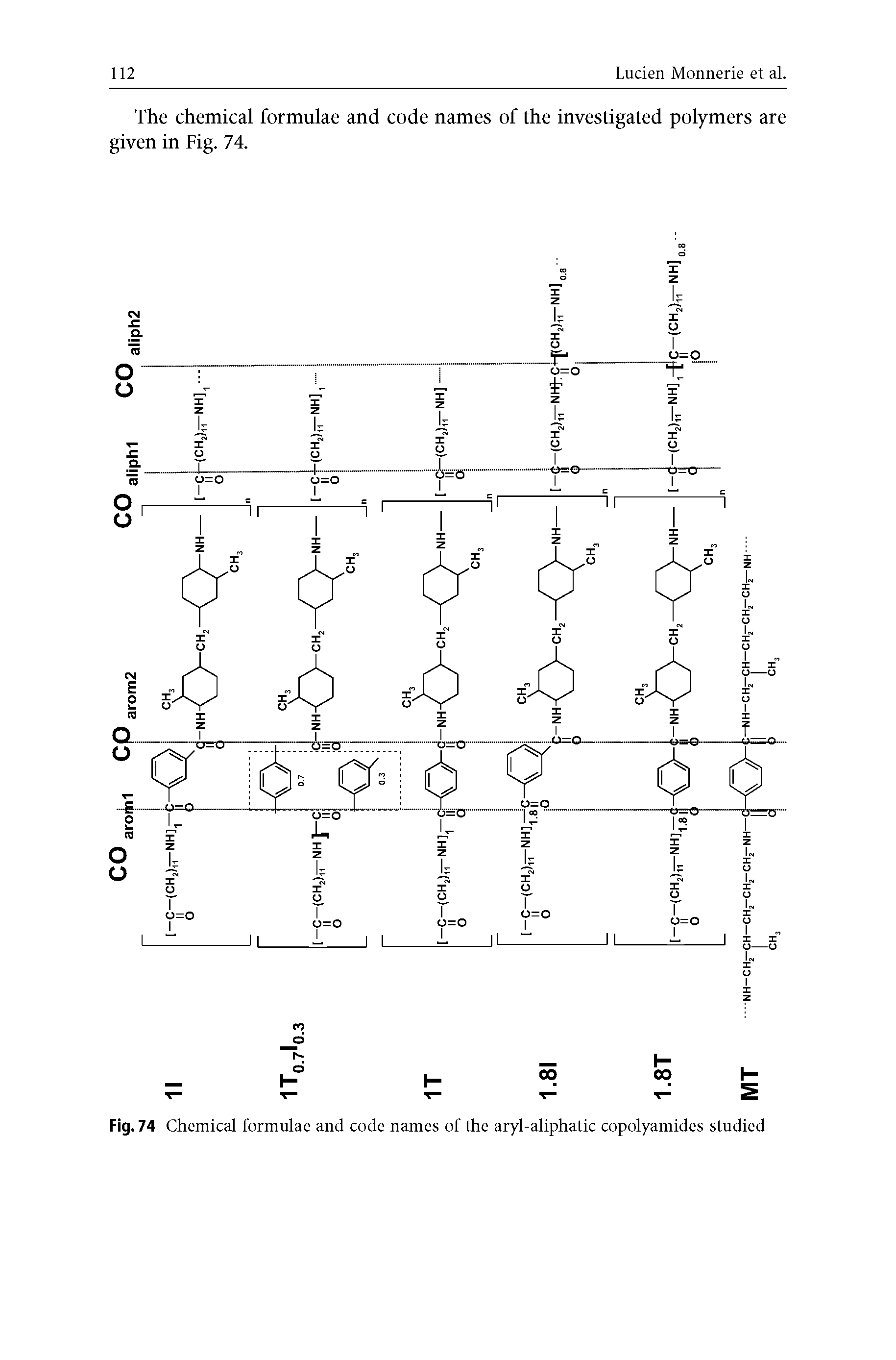 Fig. 74 Chemical formulae and code names of the aryl-aliphatic copolyamides studied...