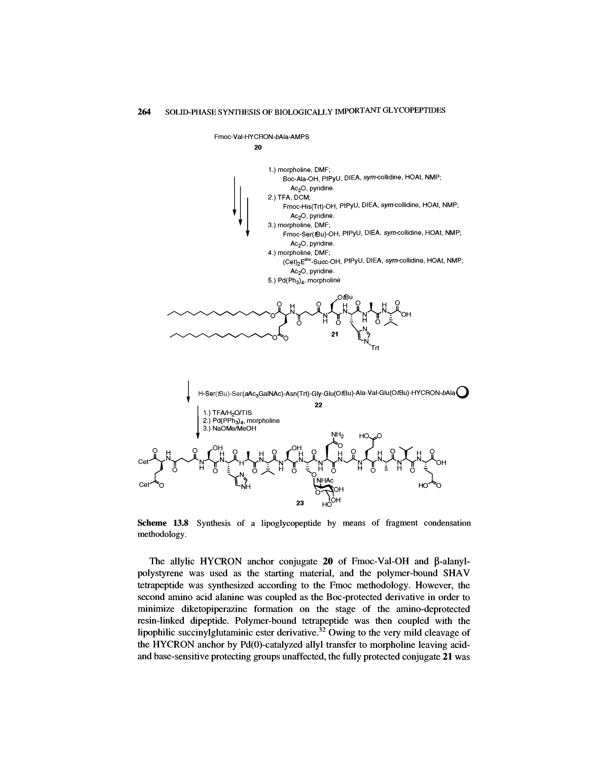 Scheme 13.8 Synthesis of a lipoglycopeptide by means of fragment condensation methodology.
