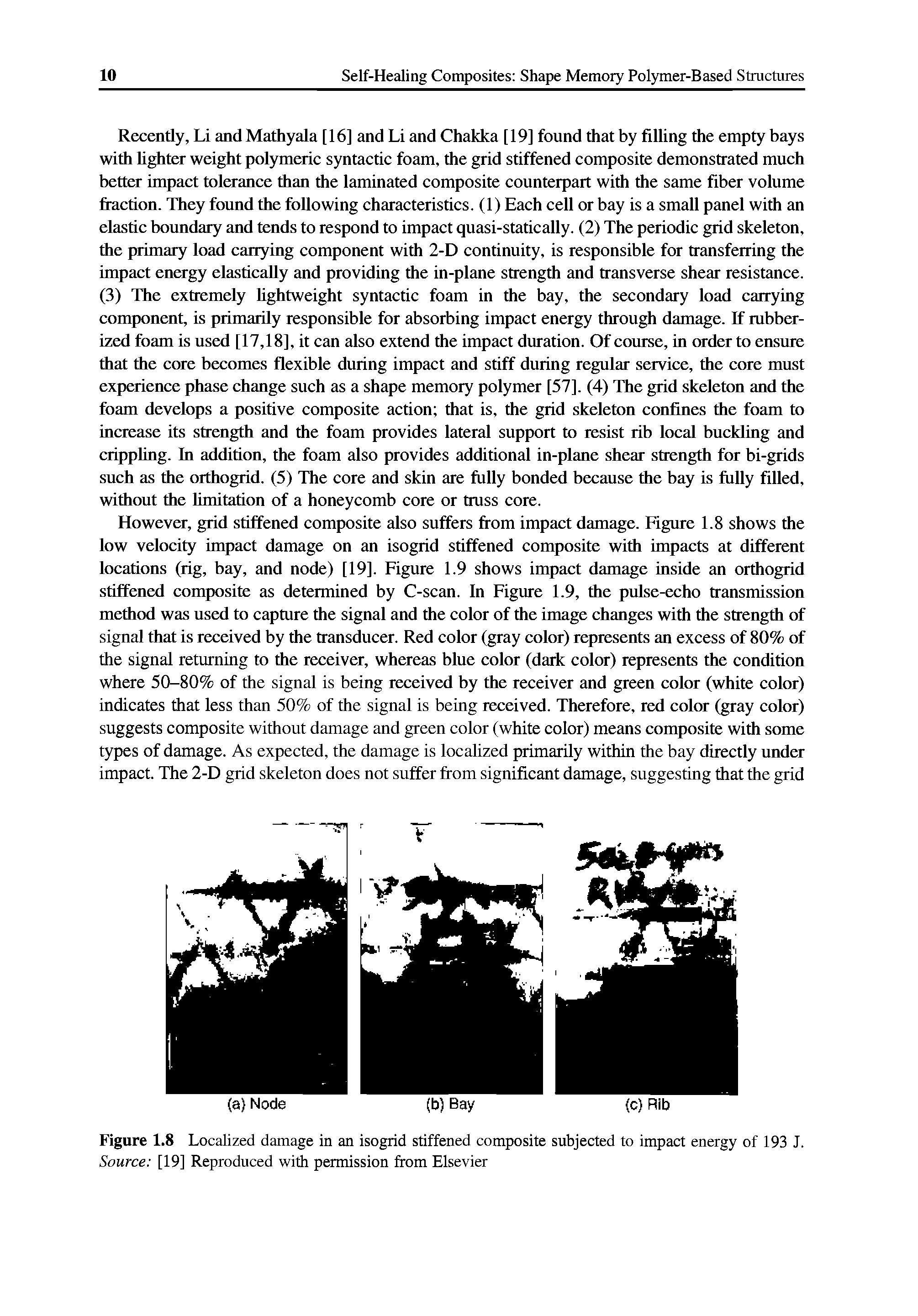 Figure 1.8 Localized damage in an isogrid stiffened composite subjected to impact energy of 193 J. Source [19] Reproduced with permission from Elsevier...