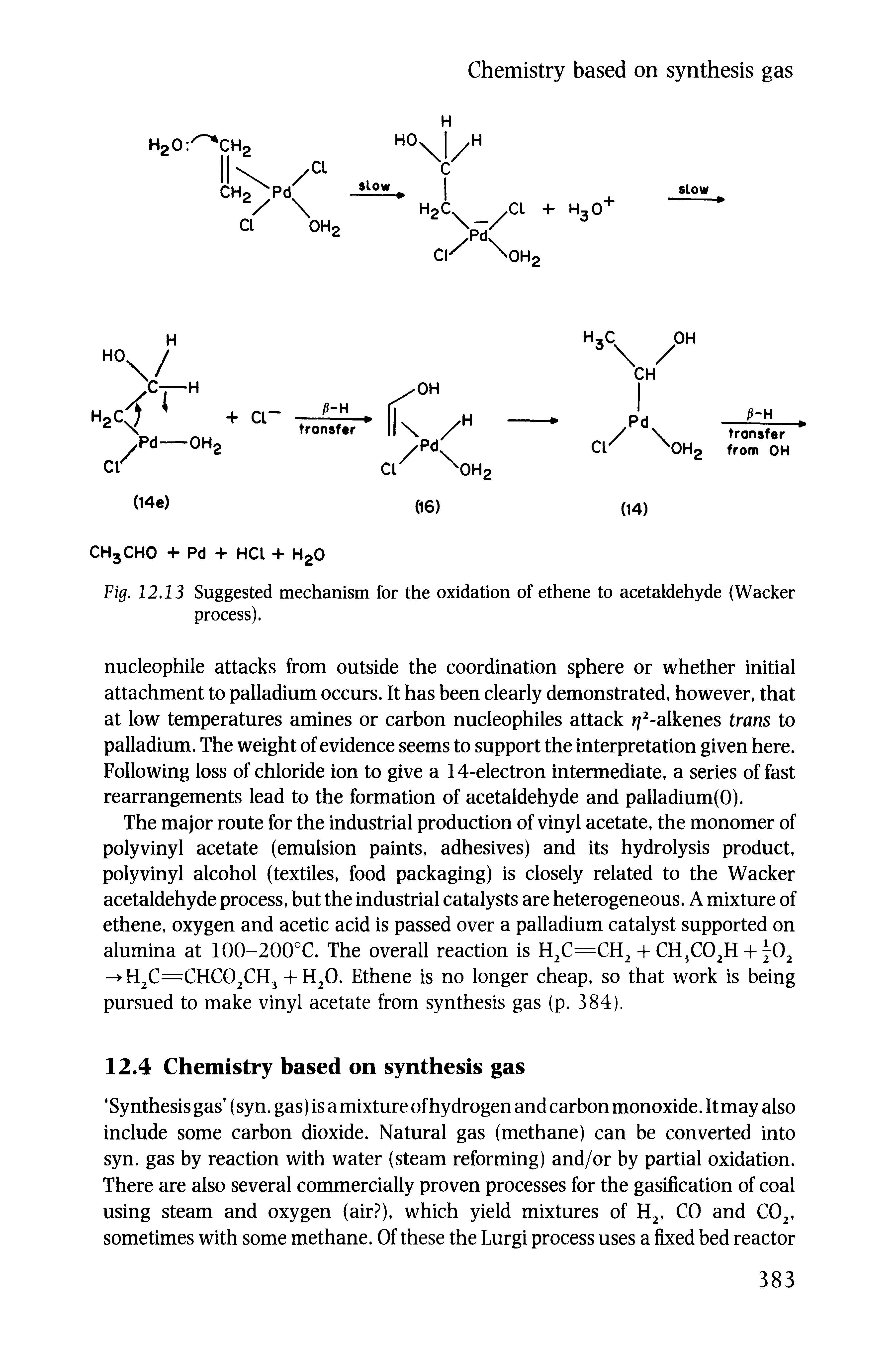 Fig. 12.13 Suggested mechanism for the oxidation of ethene to acetaldehyde (Wacker process).
