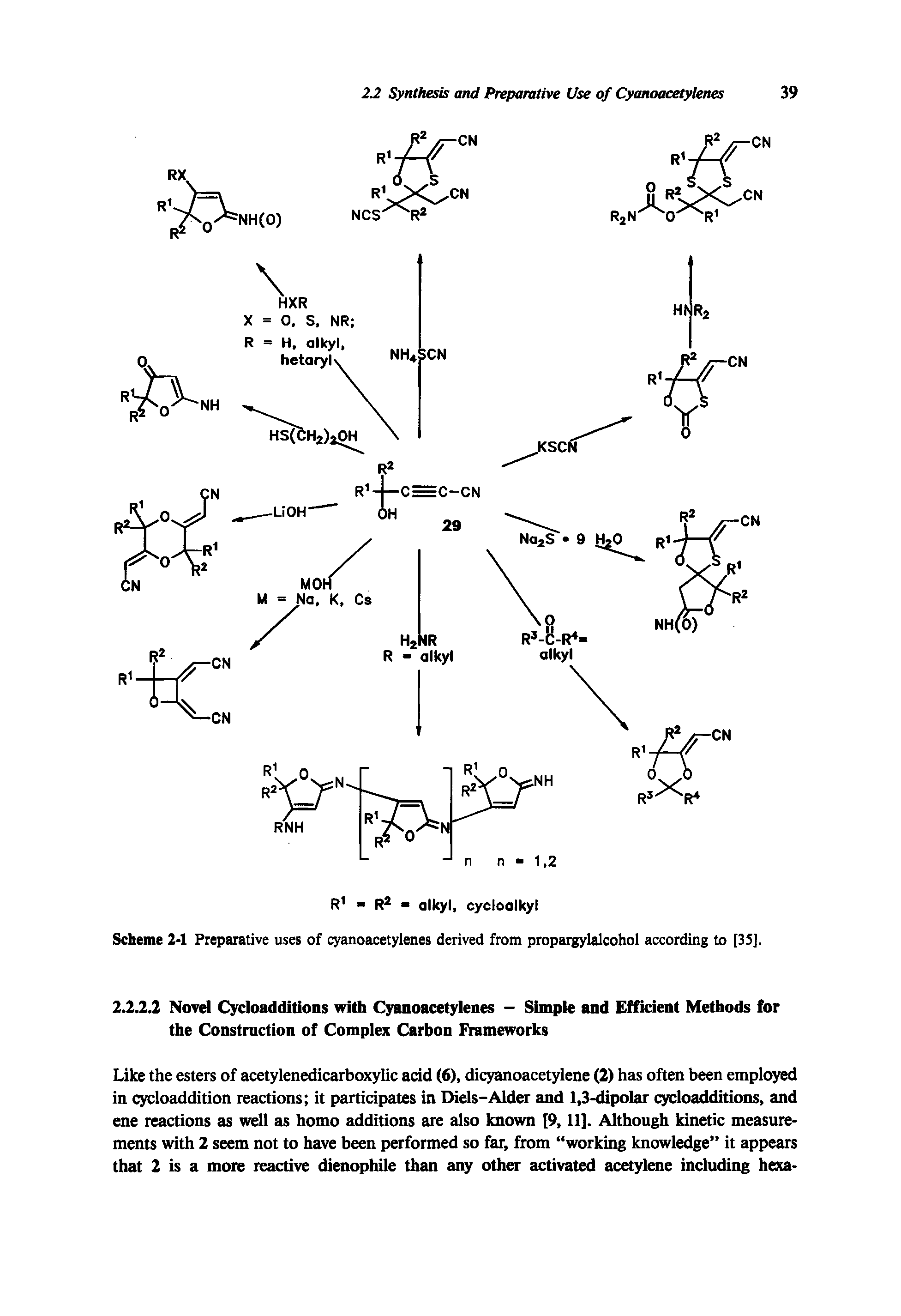 Scheme 2-1 Preparative uses of cyanoacetylenes derived from propargylalcohol according to [35],...