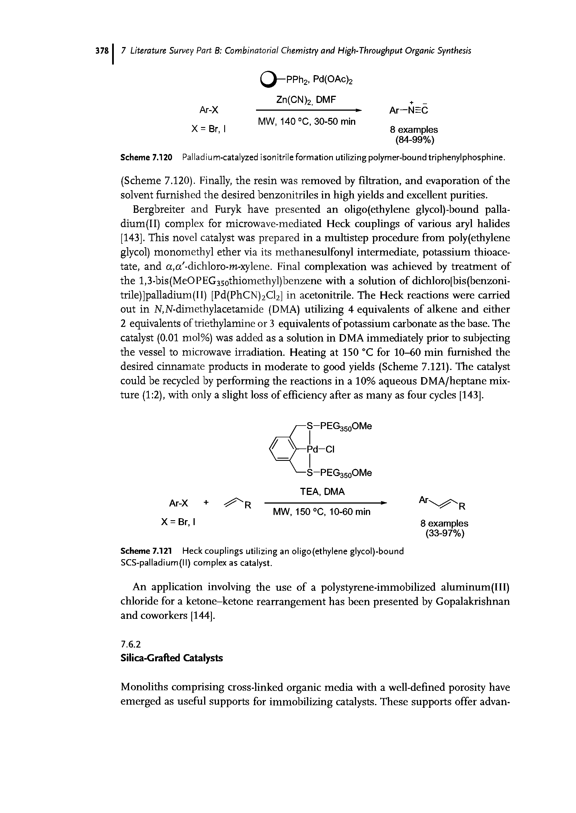 Scheme 7.121 Heck couplings utilizing an oligo(ethylene glycol)-bound SCS-palladium(ll) complex as catalyst.