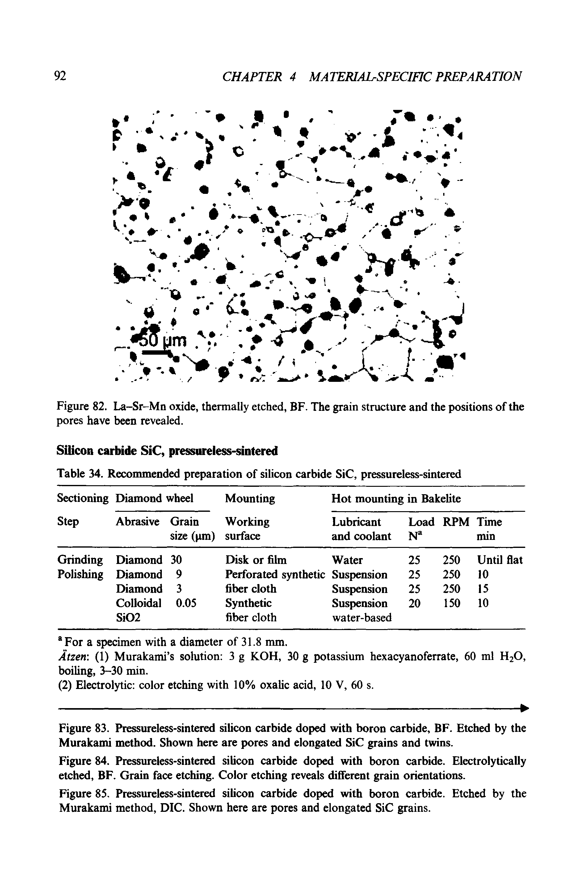 Figure 84. Pressureless-sintered silicon carbide doped with boron carbide. Electrolytically etched, BF. Grain face etching. Color etching reveals different grain orientations.