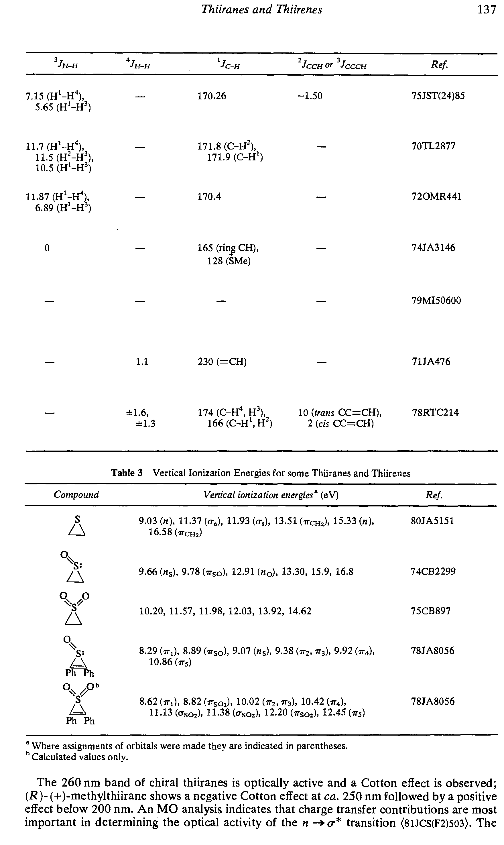 Table 3 Vertical Ionization Energies for some Thiiranes and Thiirenes...