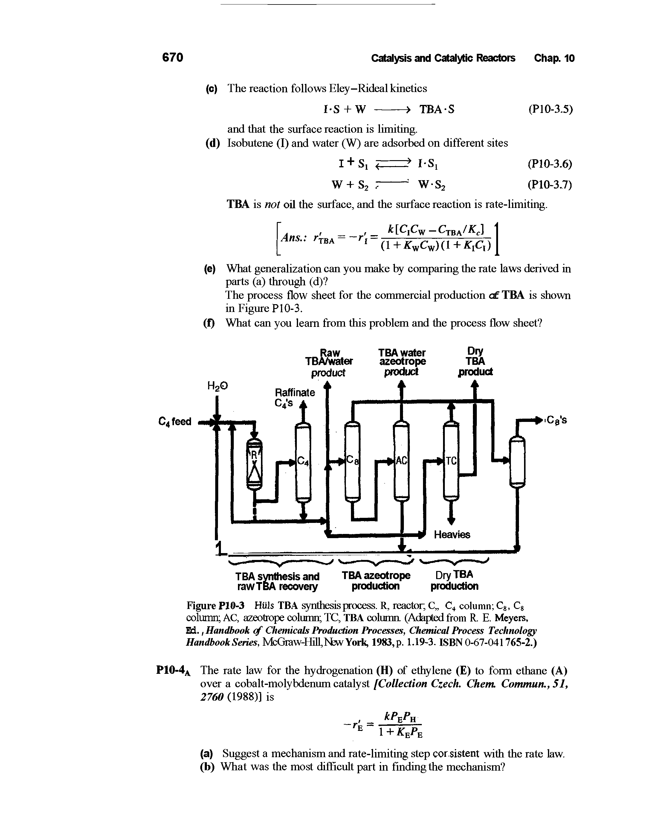 Figure PlO-3 Hiils TBA synthesis process. R, reactor C C4 column Cg, Cg column AC, azeotrope column TC, TBA column (Adapted from R. E. Meyers,...