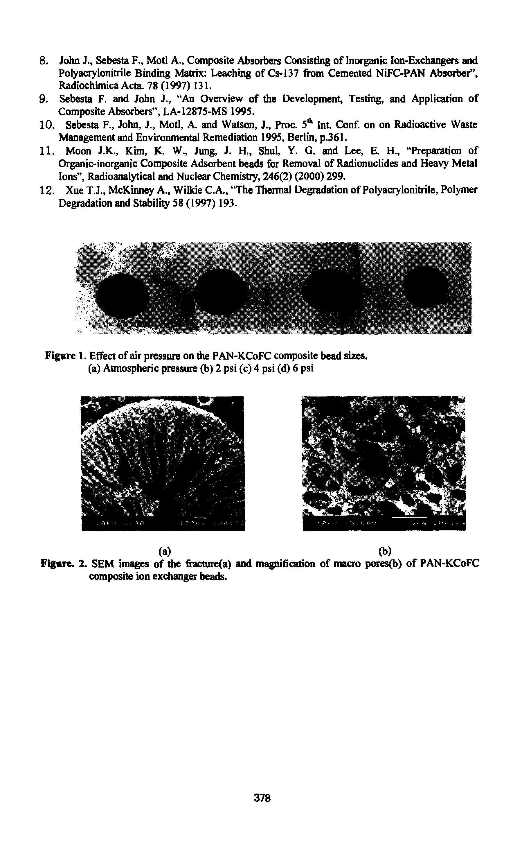 Figure. 2. SEM images of the fracture(a) and magnification of macro pores(b) of PAN-KCoFC composite ion exchanger beads.