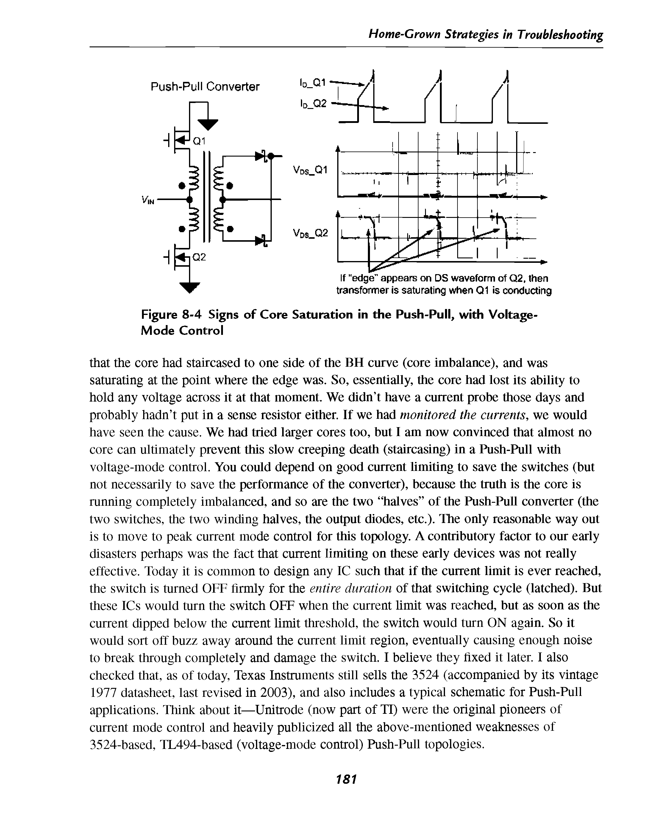 Figure 8-4 Signs of Core Saturation in the Push-Pull, with Voltage-Mode Control...