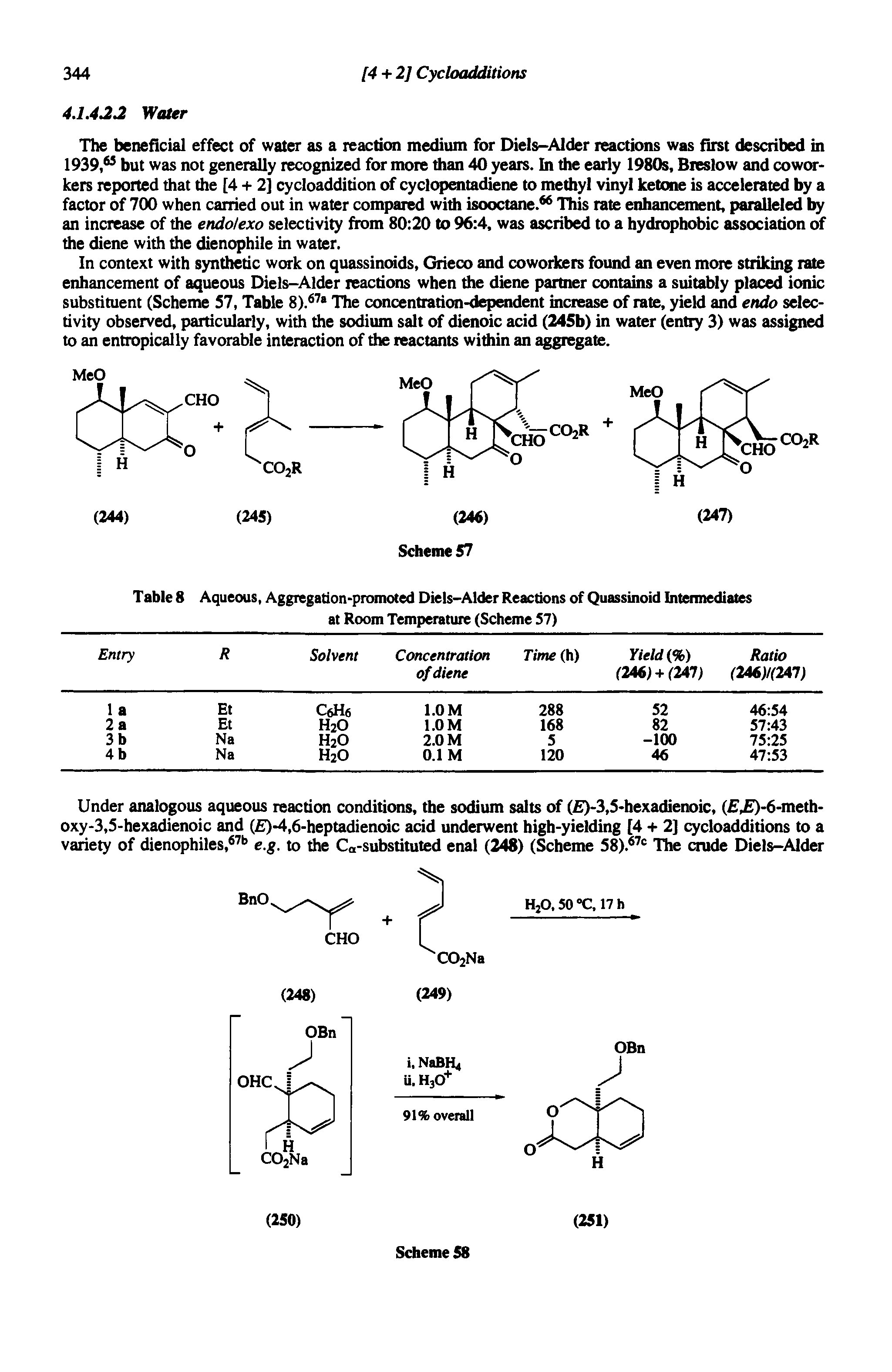Table 8 Aqueous, Aggregation-promoted Diels-Alder Reactions of Quassinoid Intermediates at Room Temperature (Scheme 57)...