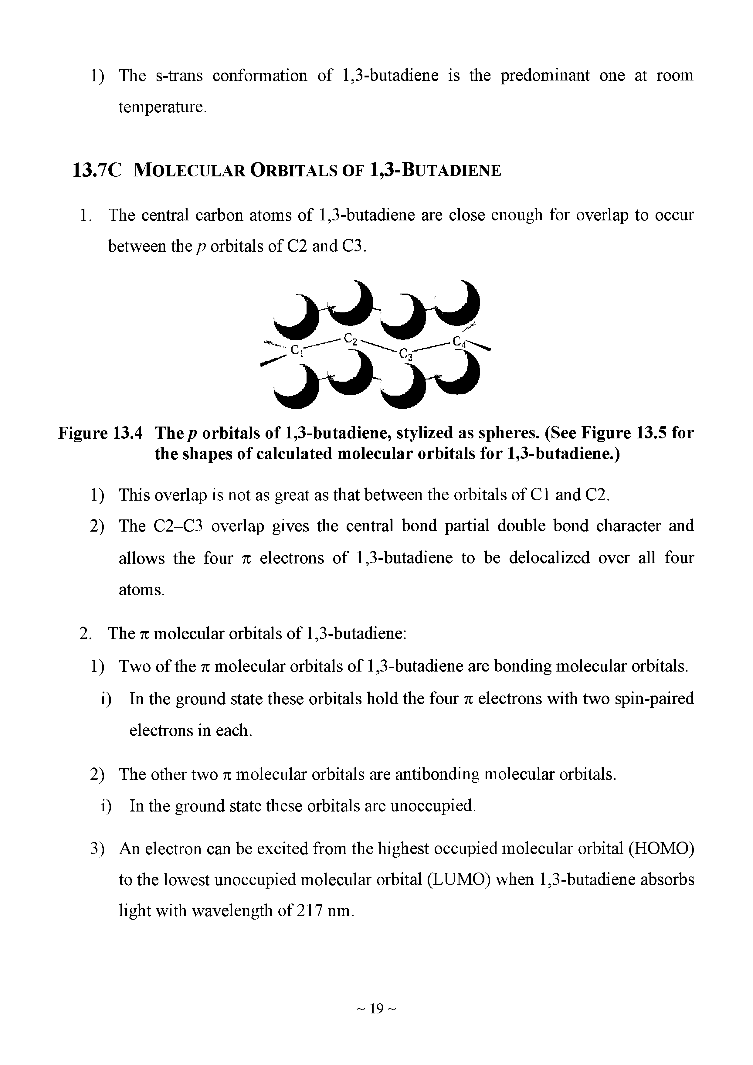 Figure 13.4 The p orbitals of 1,3-butadiene, stylized as spheres. (See Figure 13.5 for the shapes of calculated molecular orbitals for 1,3-butadiene.)...