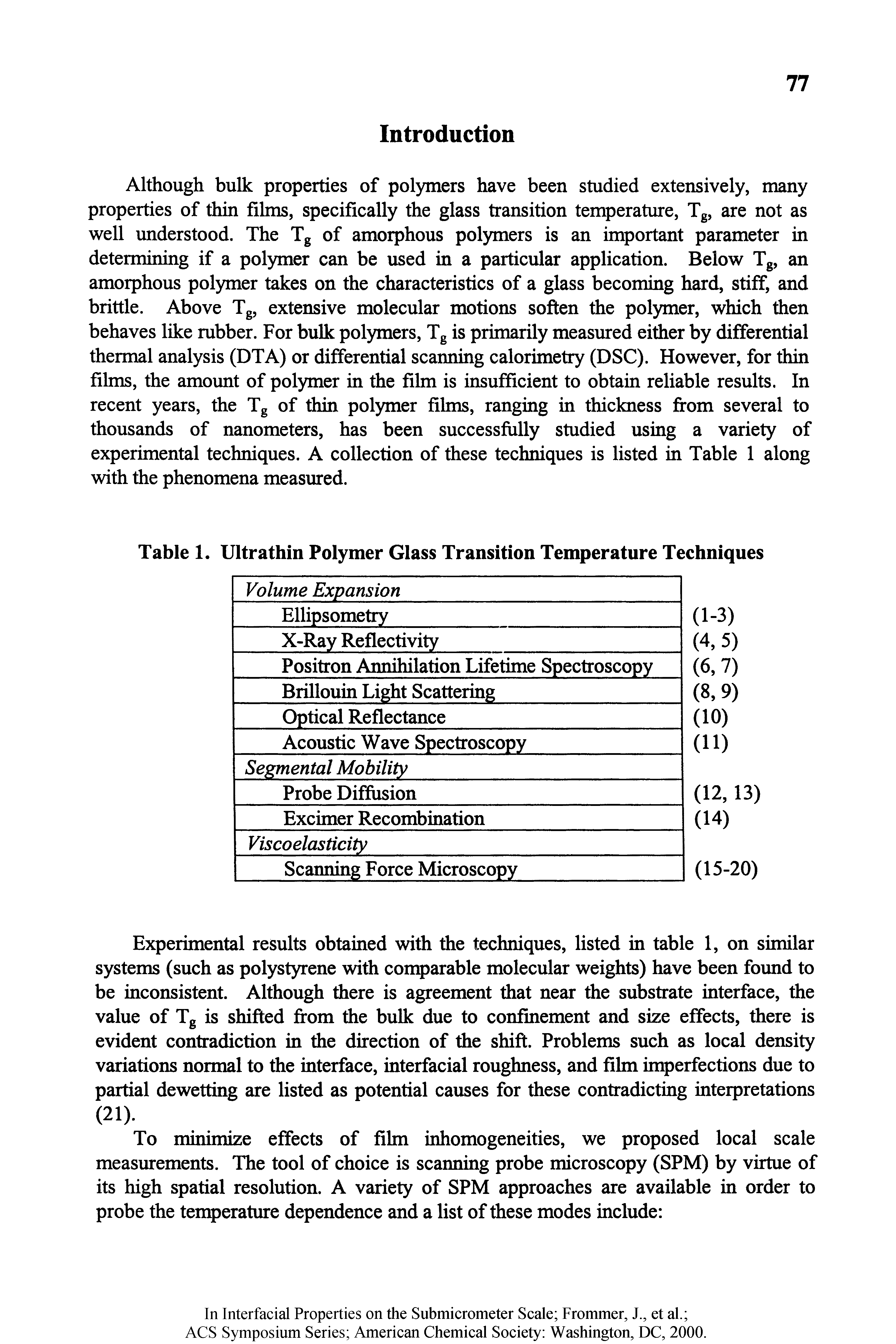 Table 1. Ultrathin Polymer Glass Transition Temperature Techniques...
