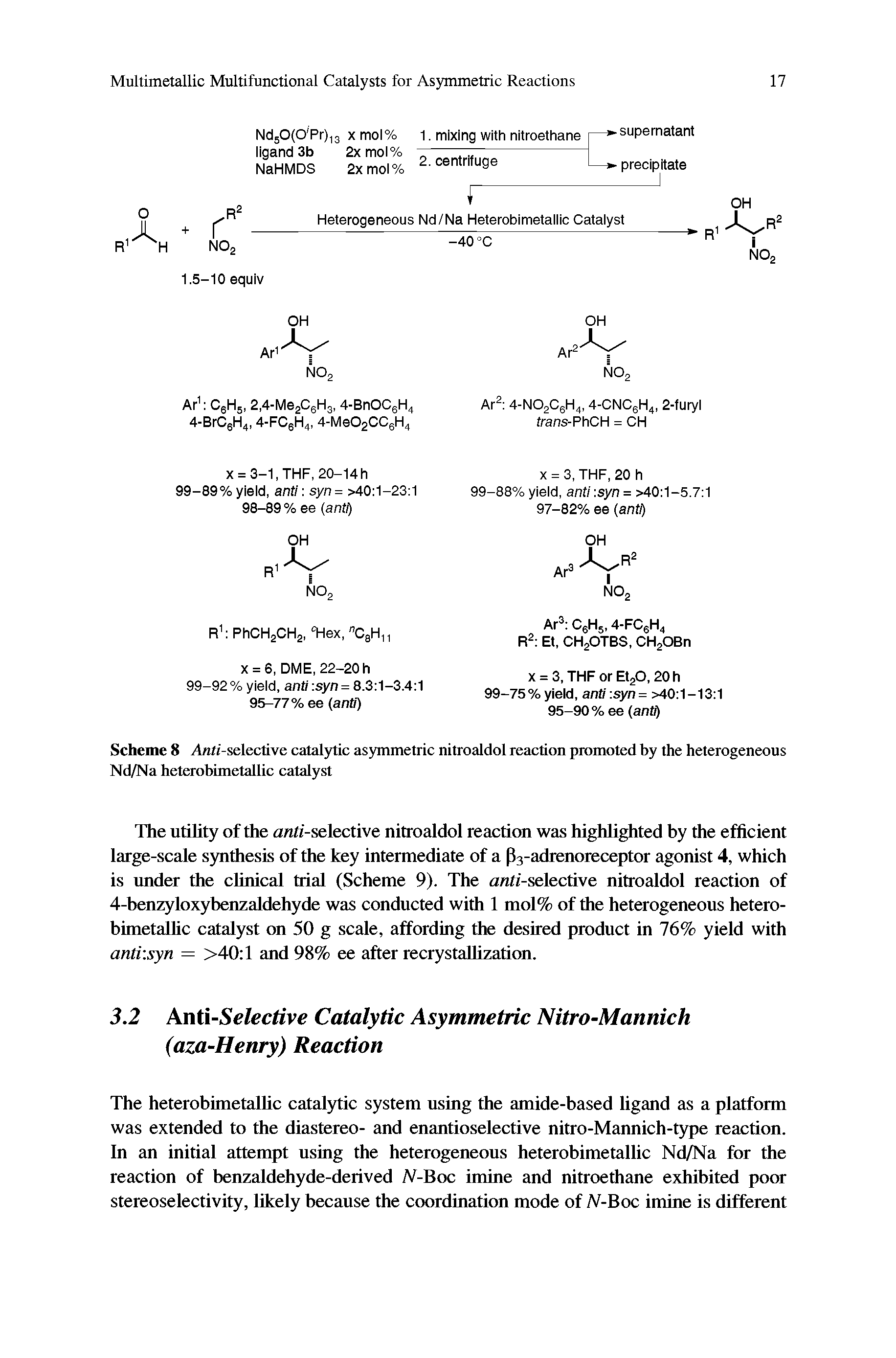 Scheme 8 Anti-selective catalytic asymmetric nitroaldol reaction promoted by the heterogeneous Nd/Na heterobimetallic catalyst...