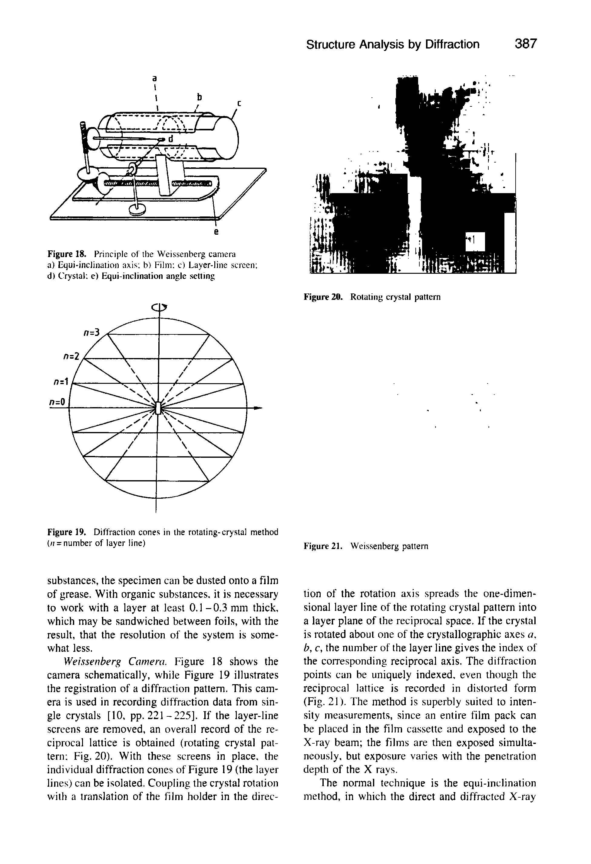 Figure 18. Principle of the Weissenberg camera a) tqui-iiiclinalion axis b) Film c) Layer-line screen d) Crystal e) Equi-inclination angle setting...