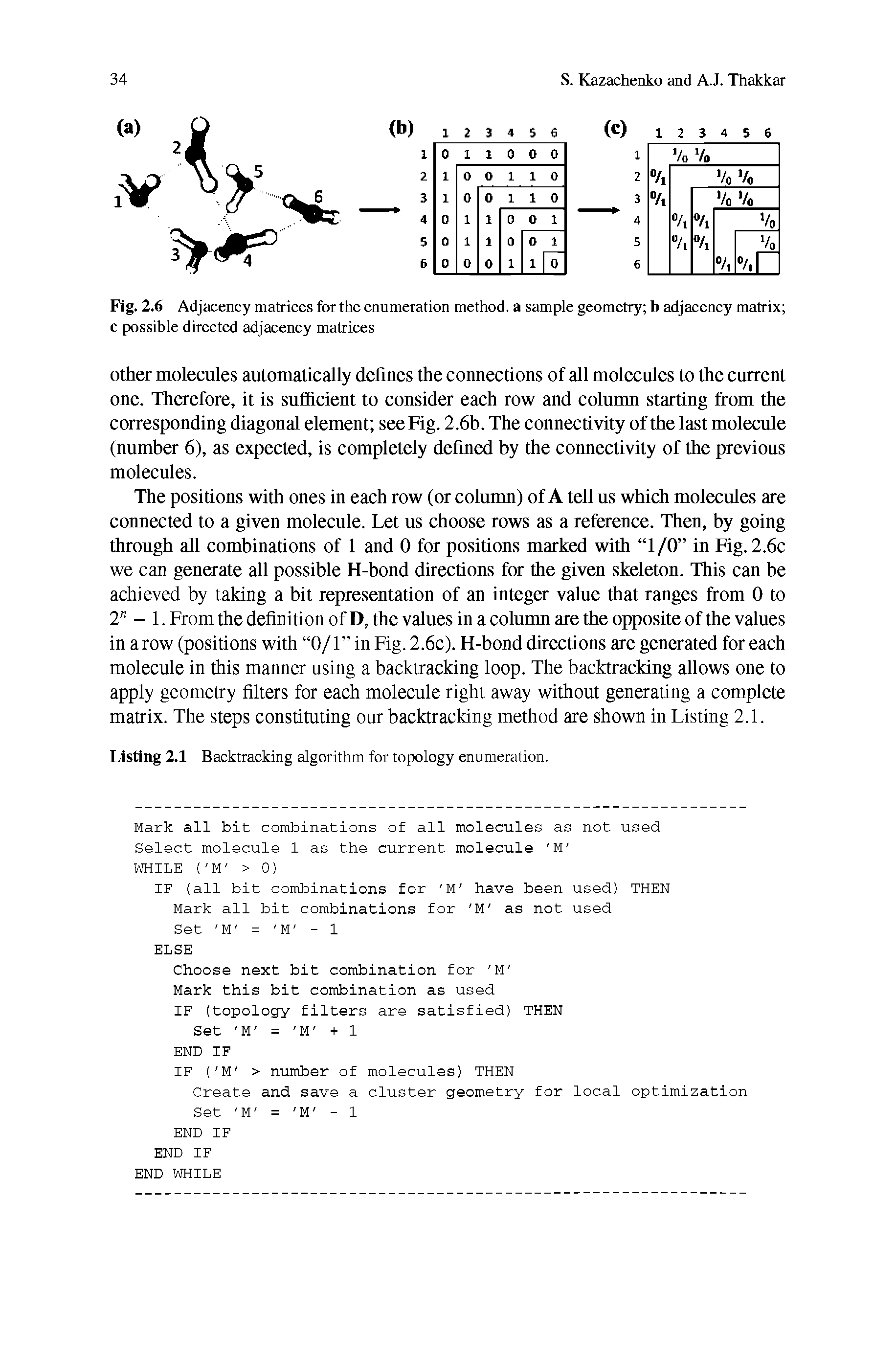 Fig. 2.6 Adjacency matrices for the enumeration method, a sample geometry b adjacency matrix c possible directed adjacency matrices...