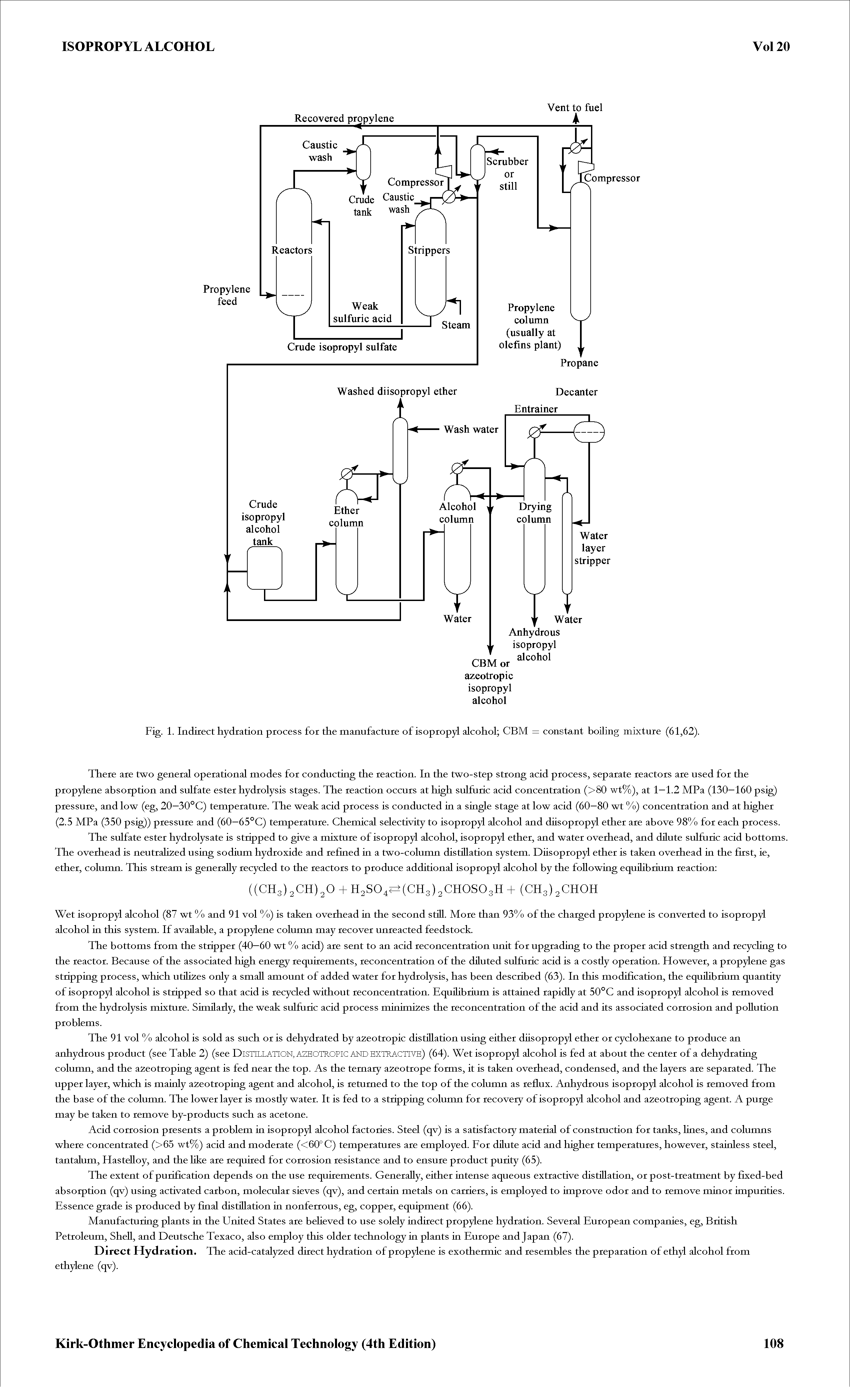 Fig. 1. Indirect hydration process for the manufacture of isopropyl alcohol CBM = constant boiling mixture (61,62).