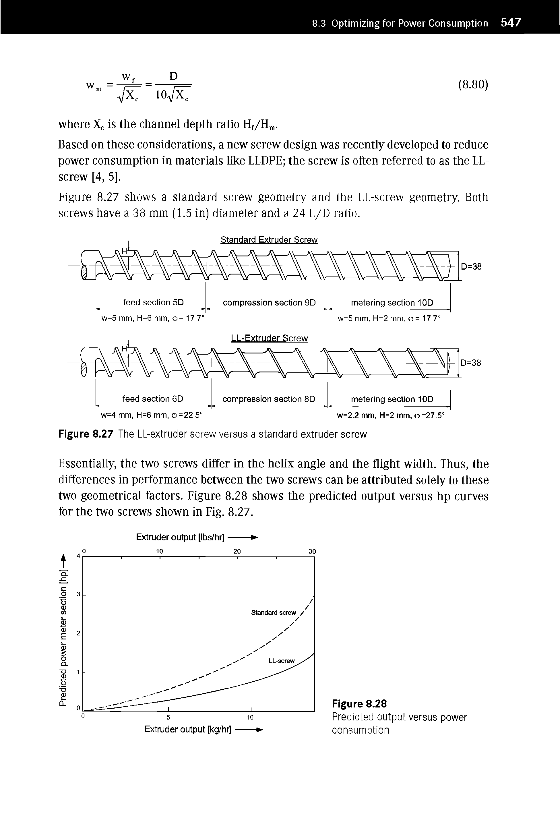 Figure 8.27 The LL-extruder screw versus a standard extruder screw...